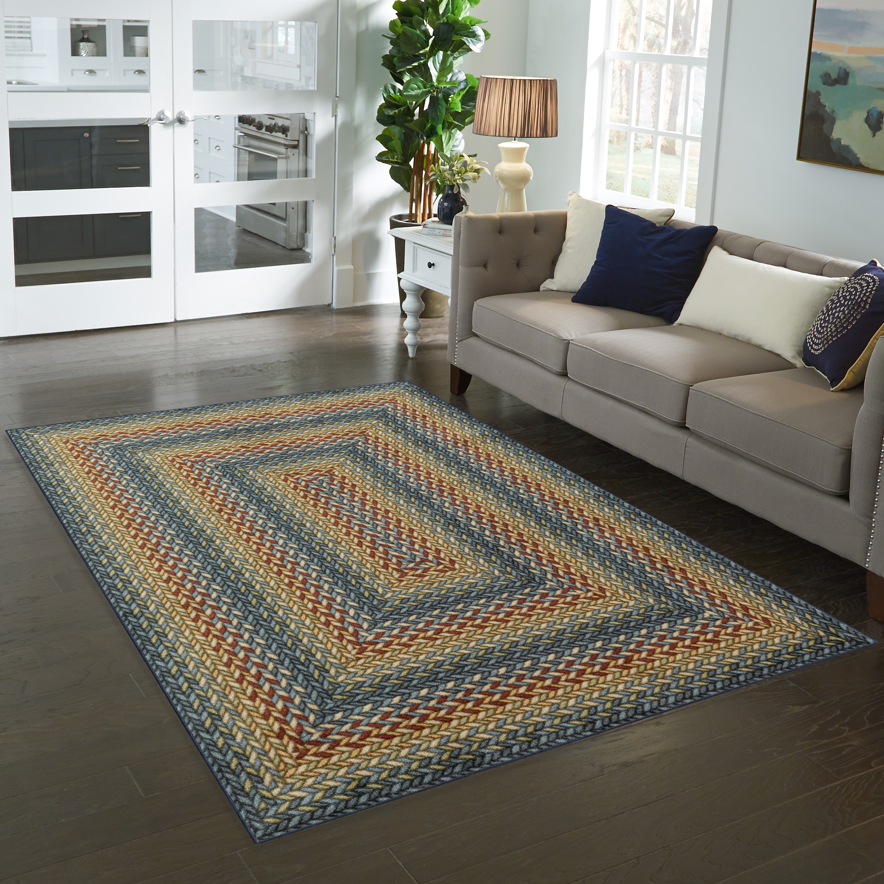 Maples Rugs B5409A06 5 x 7 (ft) Tufted Polyester Blue Rectangular Indoor Border Area rug