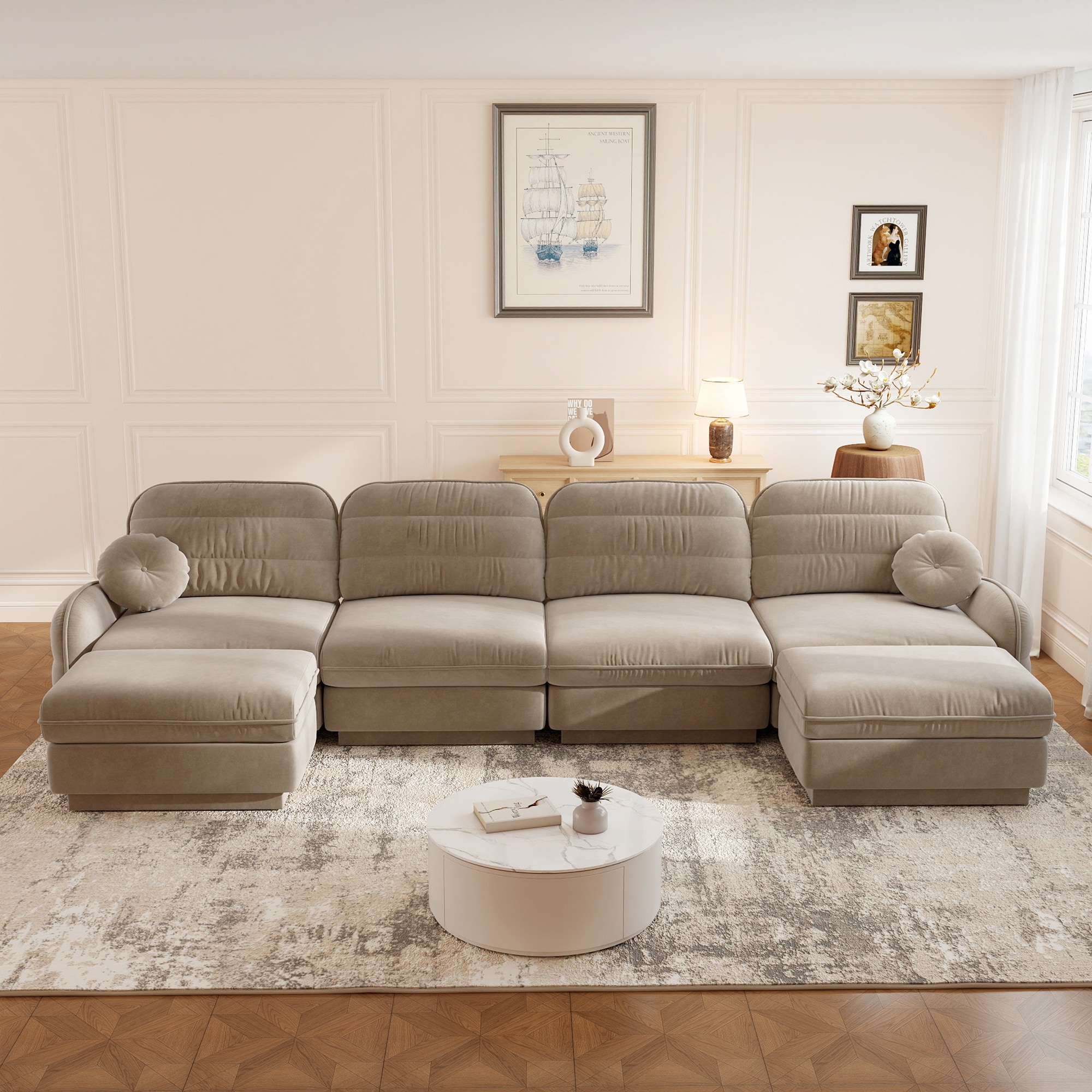 Homy Casa - SNUGG 137-in W U-Shaped Sofa 4-Seater with 2 Movable Ottomans Seating Sectional Sofas...
