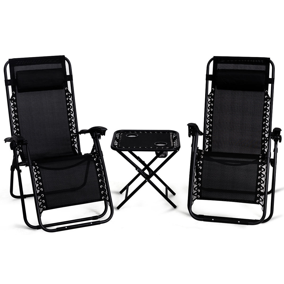 WELLFOR BASINGG24 Patio Chairs Set of 2 Black Steel Frame Zero Gravity Chair with Black Sling Seat