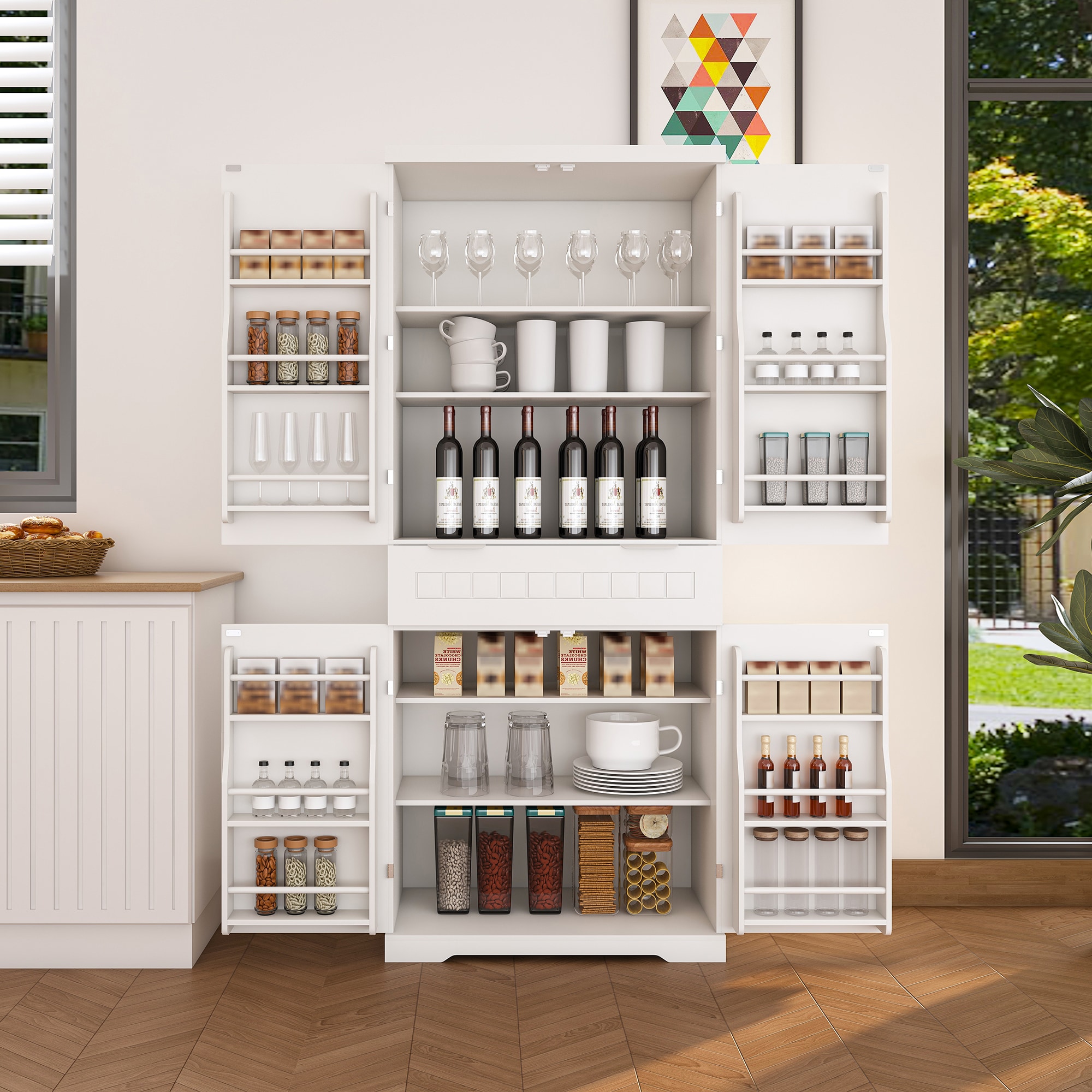 Bayfeve BF-145152-IN Freestanding Cupboard Cabinet Country White Pantry