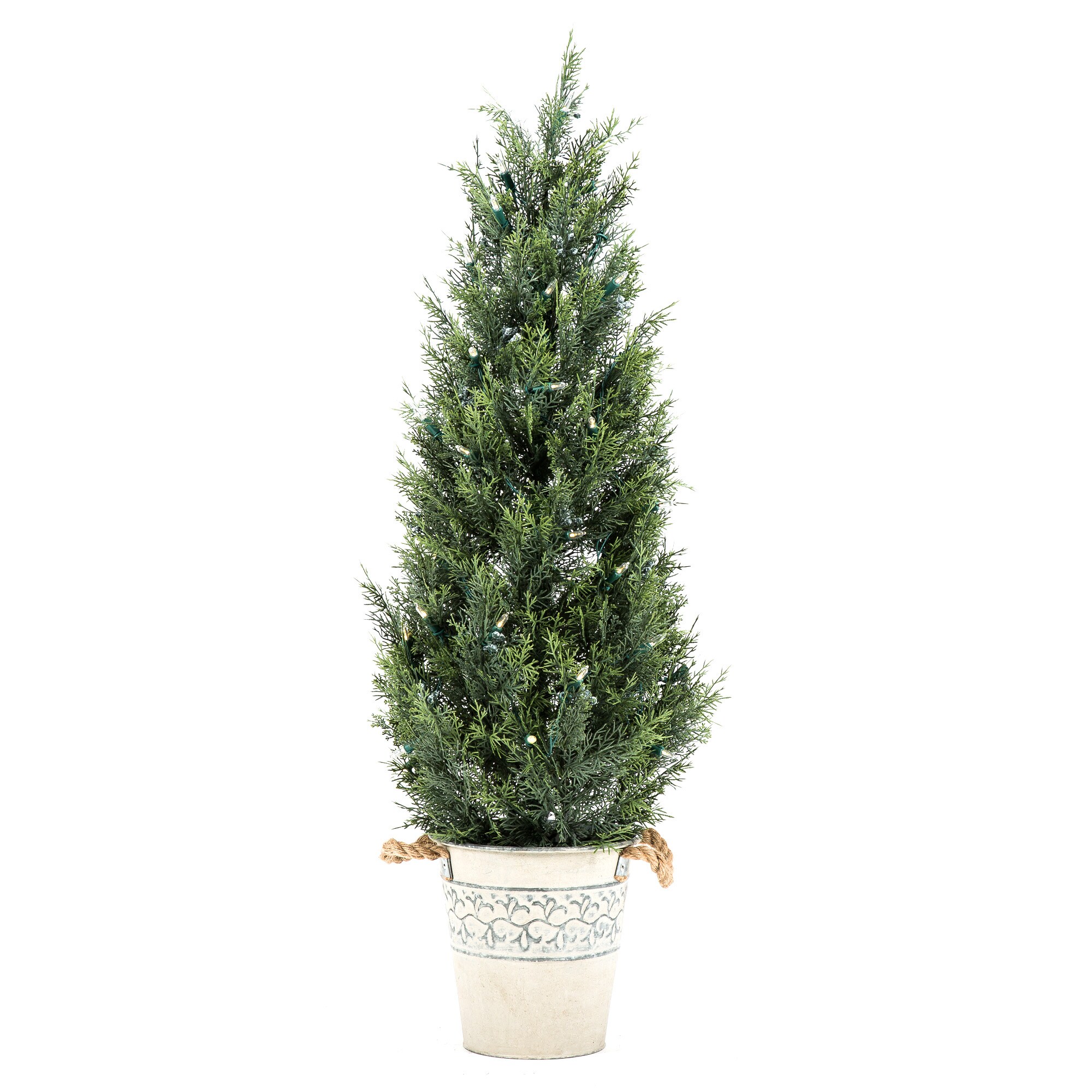 GE 3.5-ft Cedar Pine Pre-Lit Potted Traditional Artificial Christmas ...