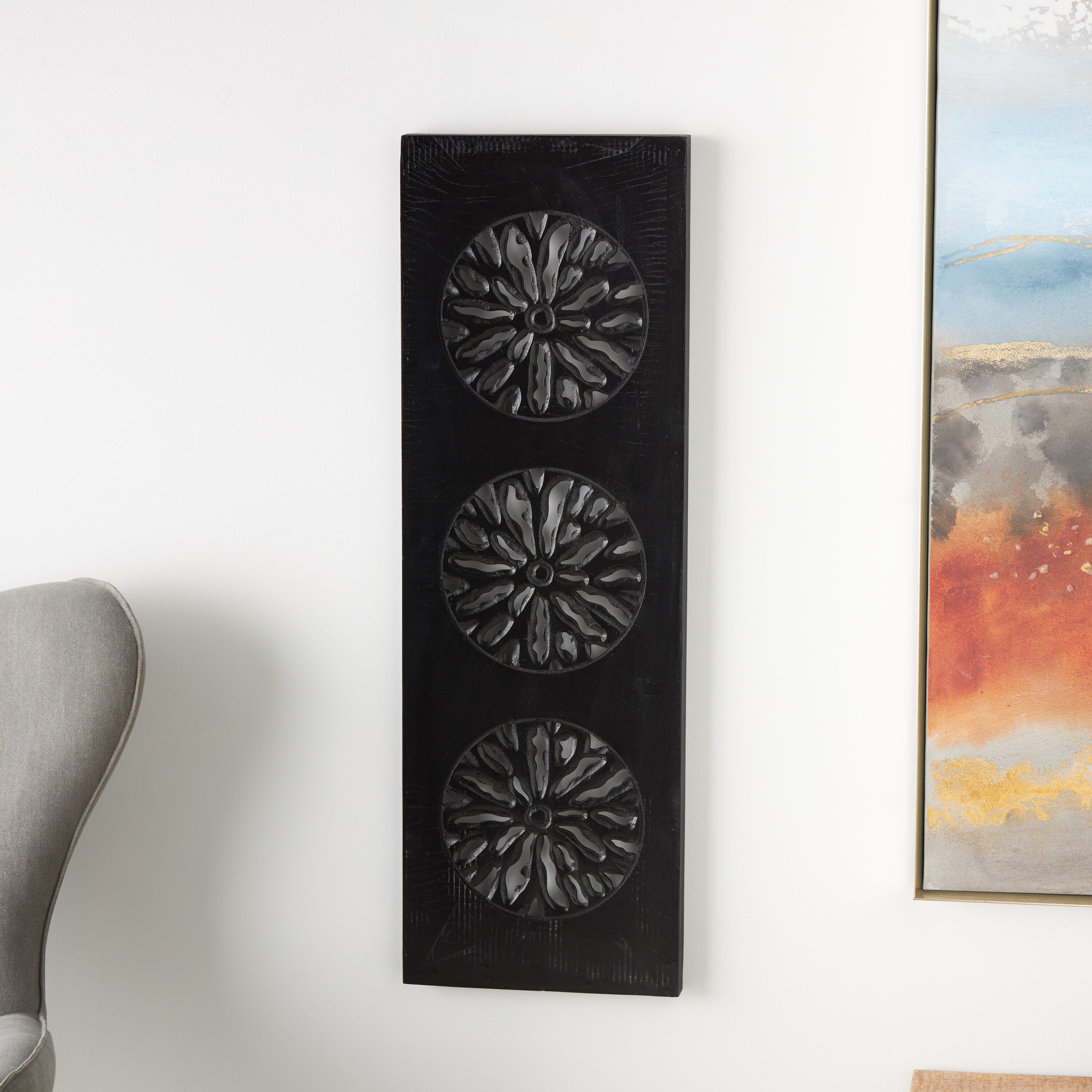 Grayson Lane 820810 11.7-Inches W x 36-Inches H Wood Handmade Carved Floral Floral Wall sculpture