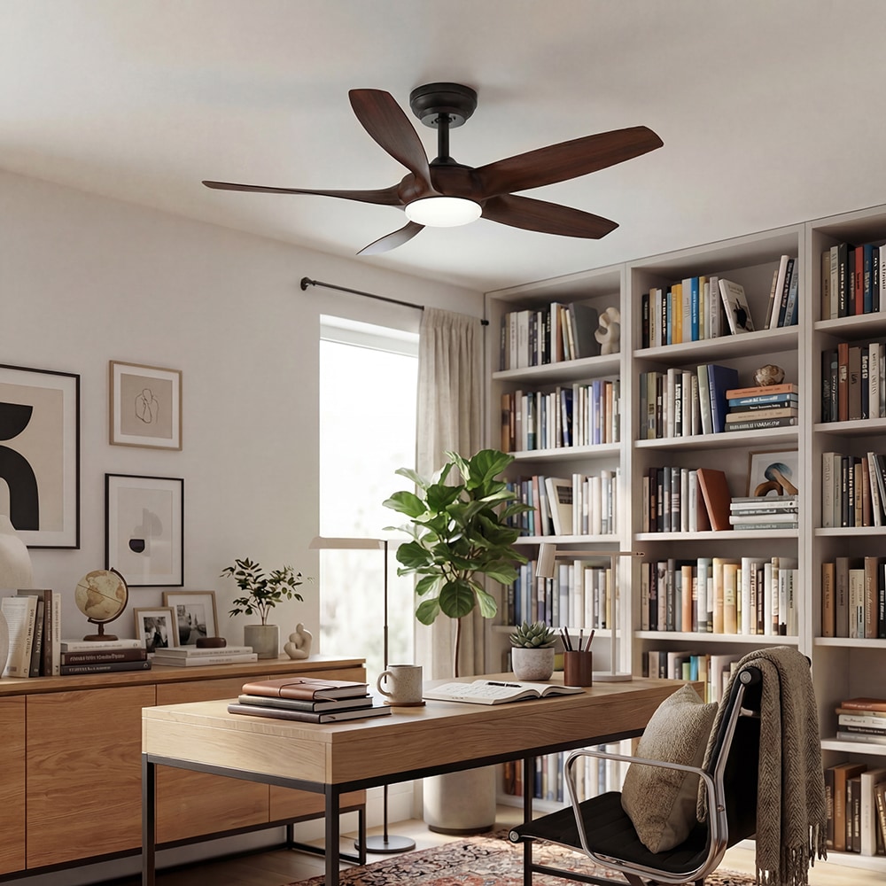 Famapy  54'' 5-Blade Solid Wood Ceiling Fan with Light Smart Remote Fan with 6-Speed Dimmable 3-Color Timed Reversible Brown