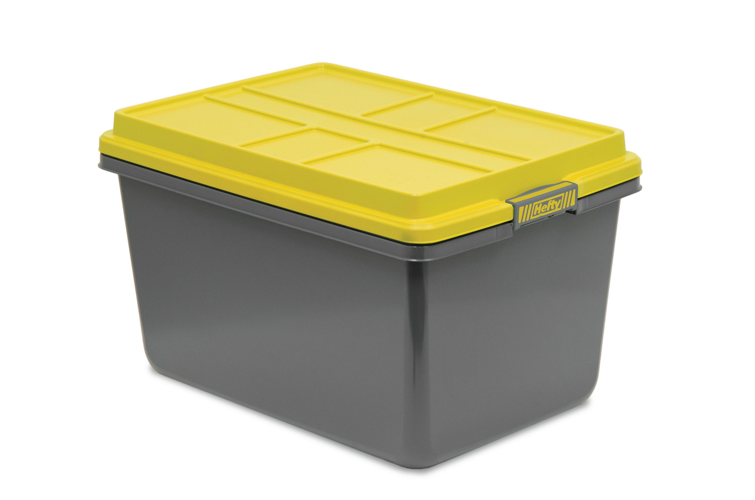 Hefty Hi-Rise Pro X-large 18-Gallons (72-Quart) Gray with Yellow Lid  Weatherproof Tote with Latching Lid in the Baskets & Storage Containers  department at