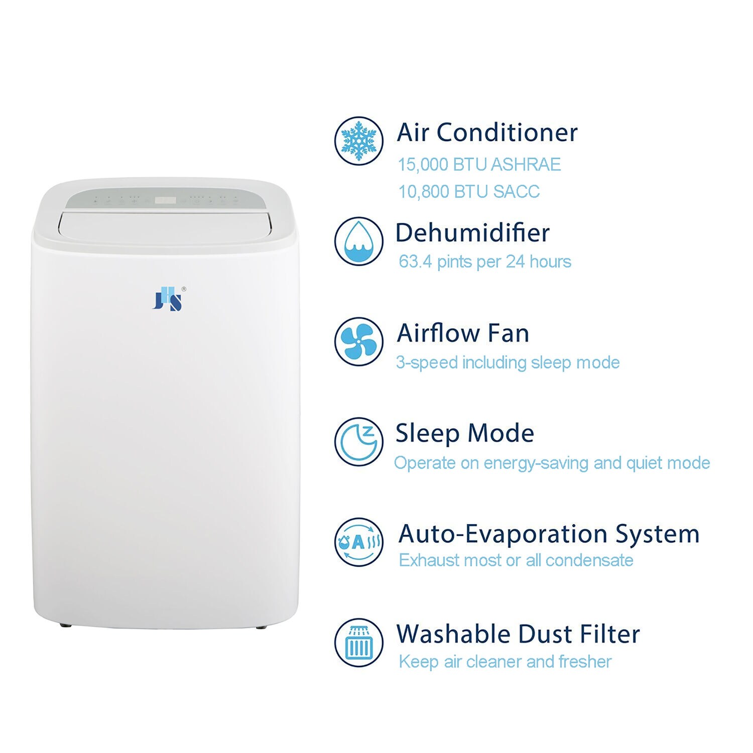 JHS 10800-BTU DOE (115-Volt) White Vented Portable Air Conditioner with ...