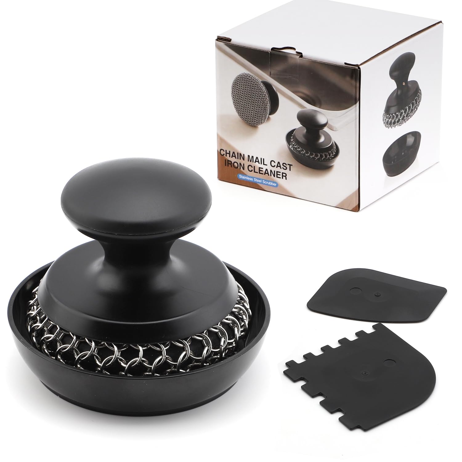 DHMHD  Cast Iron Scrubber Cleaner Chainmail Scrubber for Cast Iron Pan Skillet Dish Scouring Pad 316 Stainless Steel Brush Scraper for Metal
