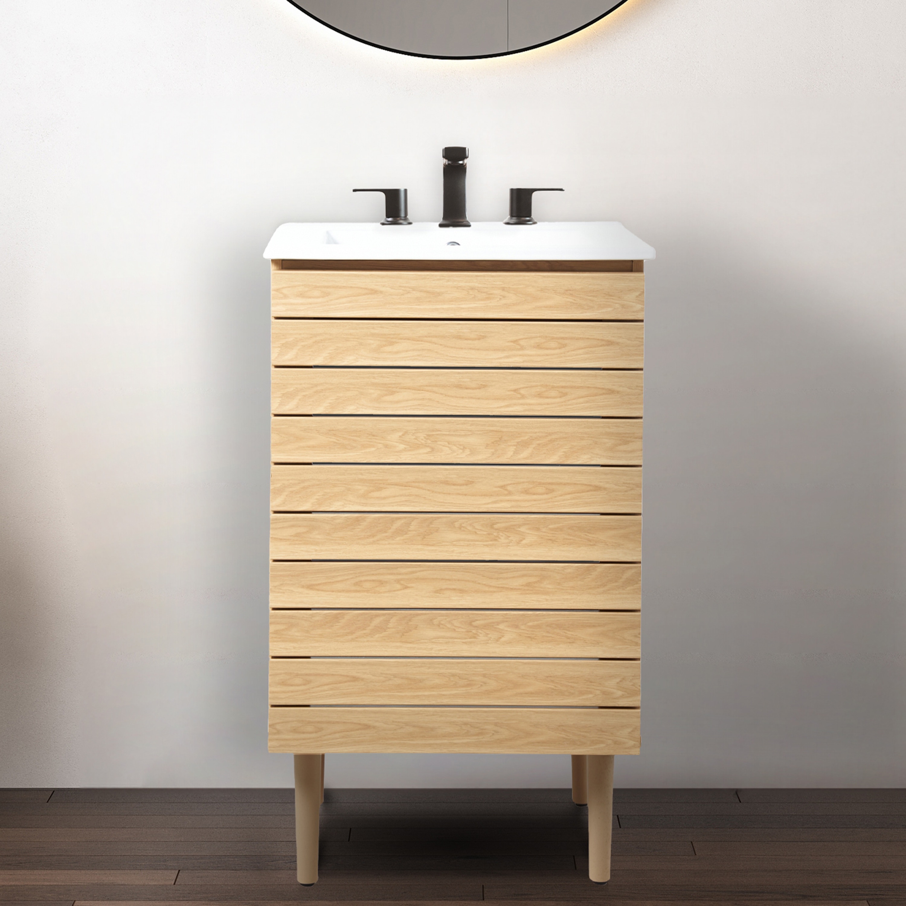 JONATHAN  Y VAN1000A Aubert Thick Linear Slat Modern Farmhouse 20-in Oak Bathroom Vanity Base Cabinet without Top