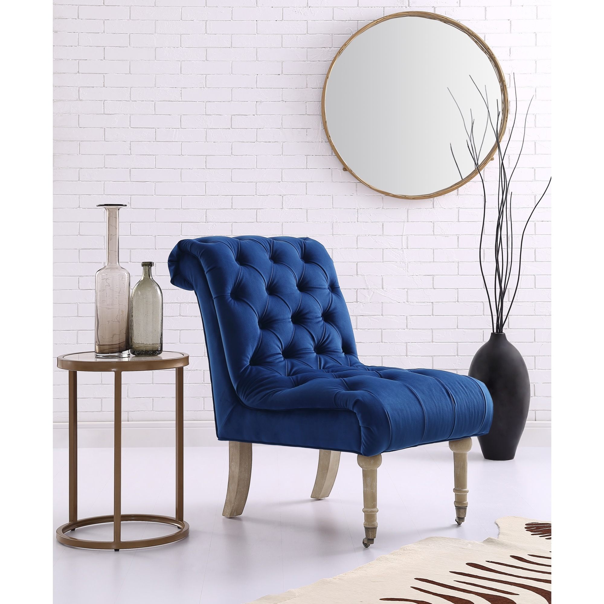 Inspired Home Amos Modern Navy Velvet Accent Chair At Lowes Com   14645544 