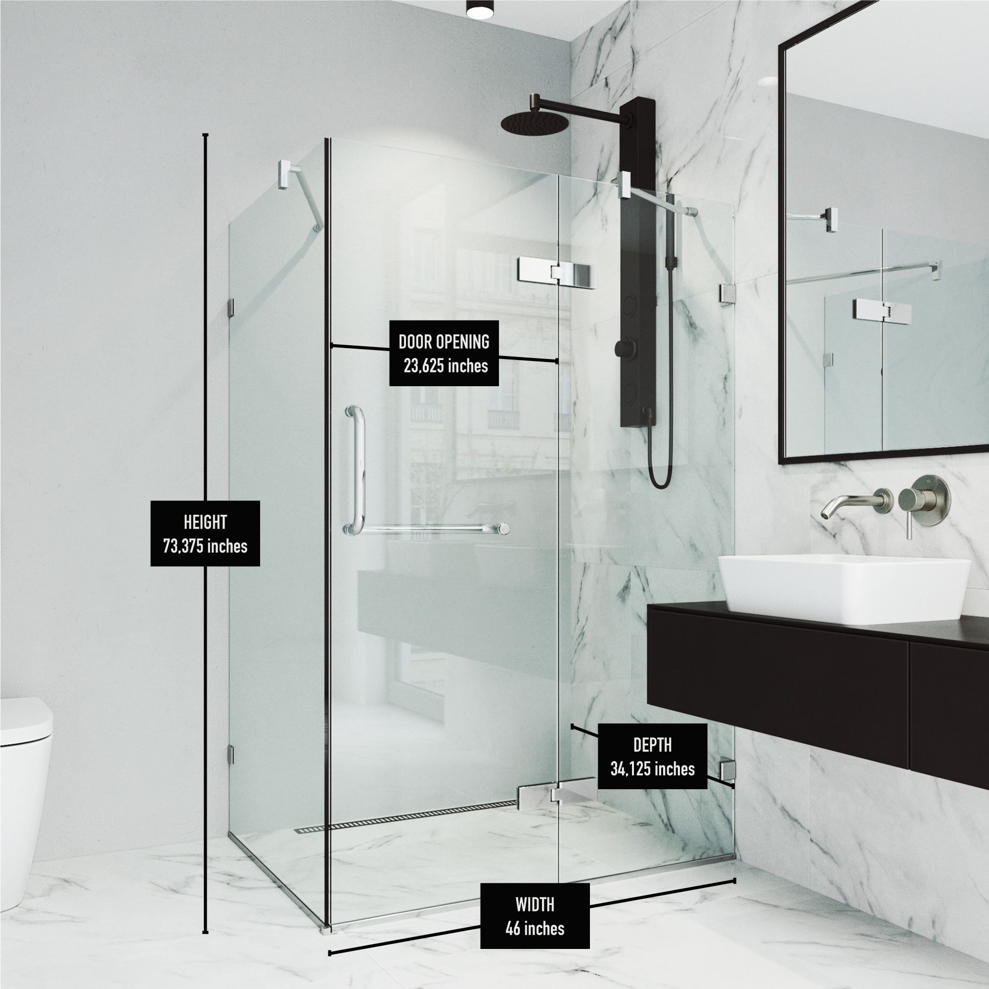 VIGO Elan 48-inch Frameless Shower Door .375-in. Clear Glass/Chrome Hardware