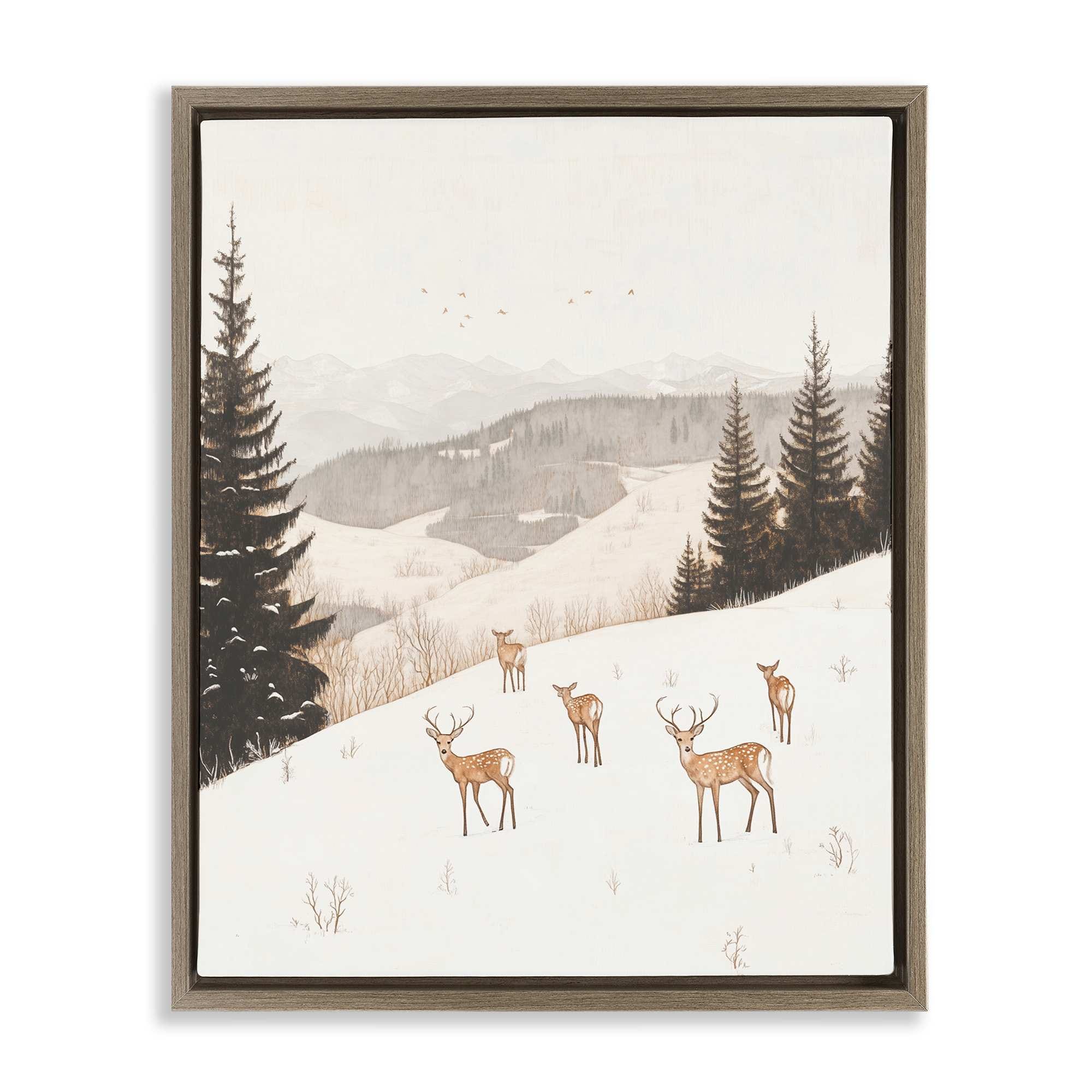 Stupell Industries BT-761-FFE-16X20 Winter Deer Mountain View Floating Frame design by Arlington Prints