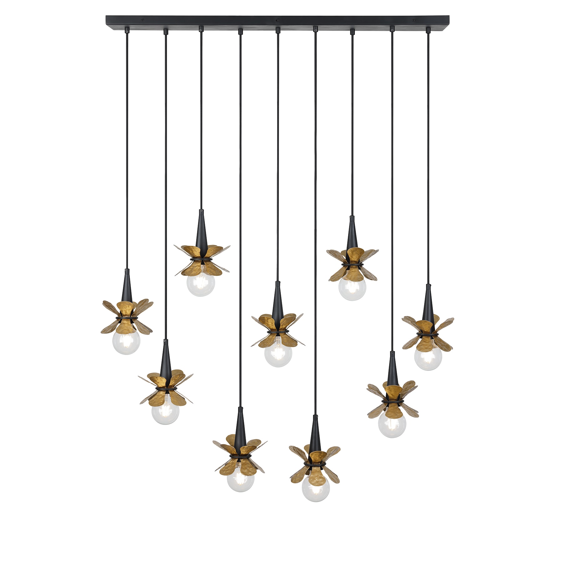 Portinatx Satin Black and Hammered Gold 9-Light Linear Chandelier