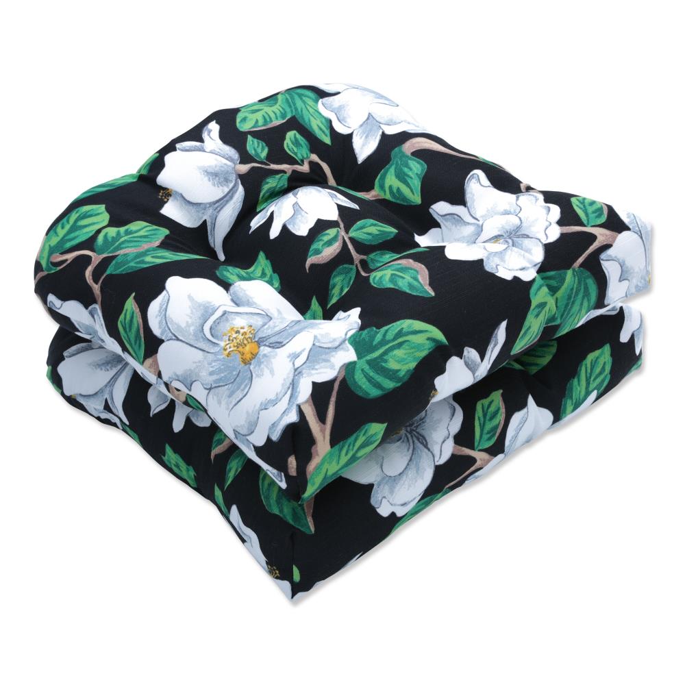 Pillow Perfect 689845 Magnolia Black Wicker Seat Cushion (Set of 2) Graphic Print Black Square Throw Pillow