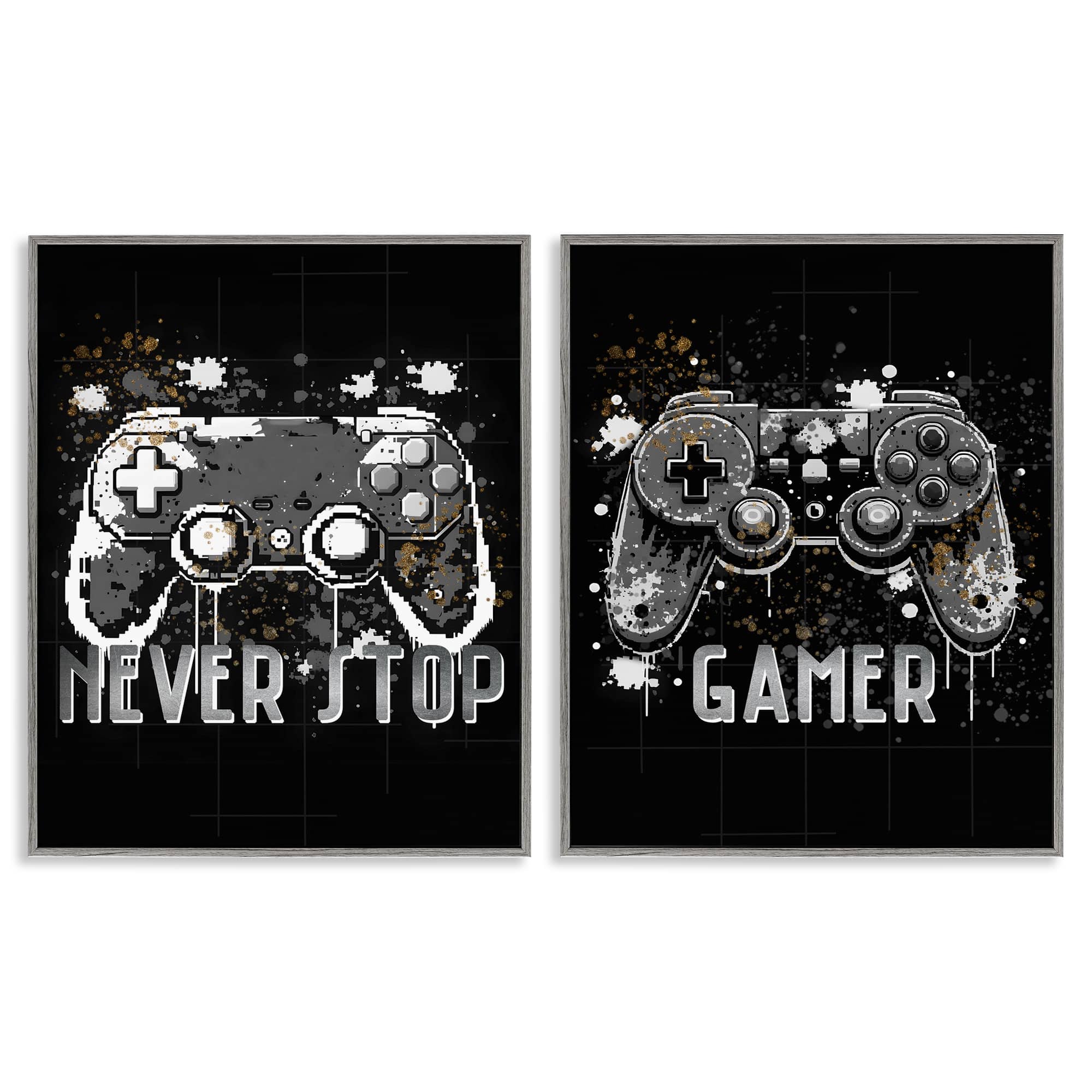 Stupell Industries B2-713-GFF-2PC-16X20 Modern Gamer Controller Phrases 2 Piece Gray Framed Giclee Art Set By Kim Allen 16 x 20
