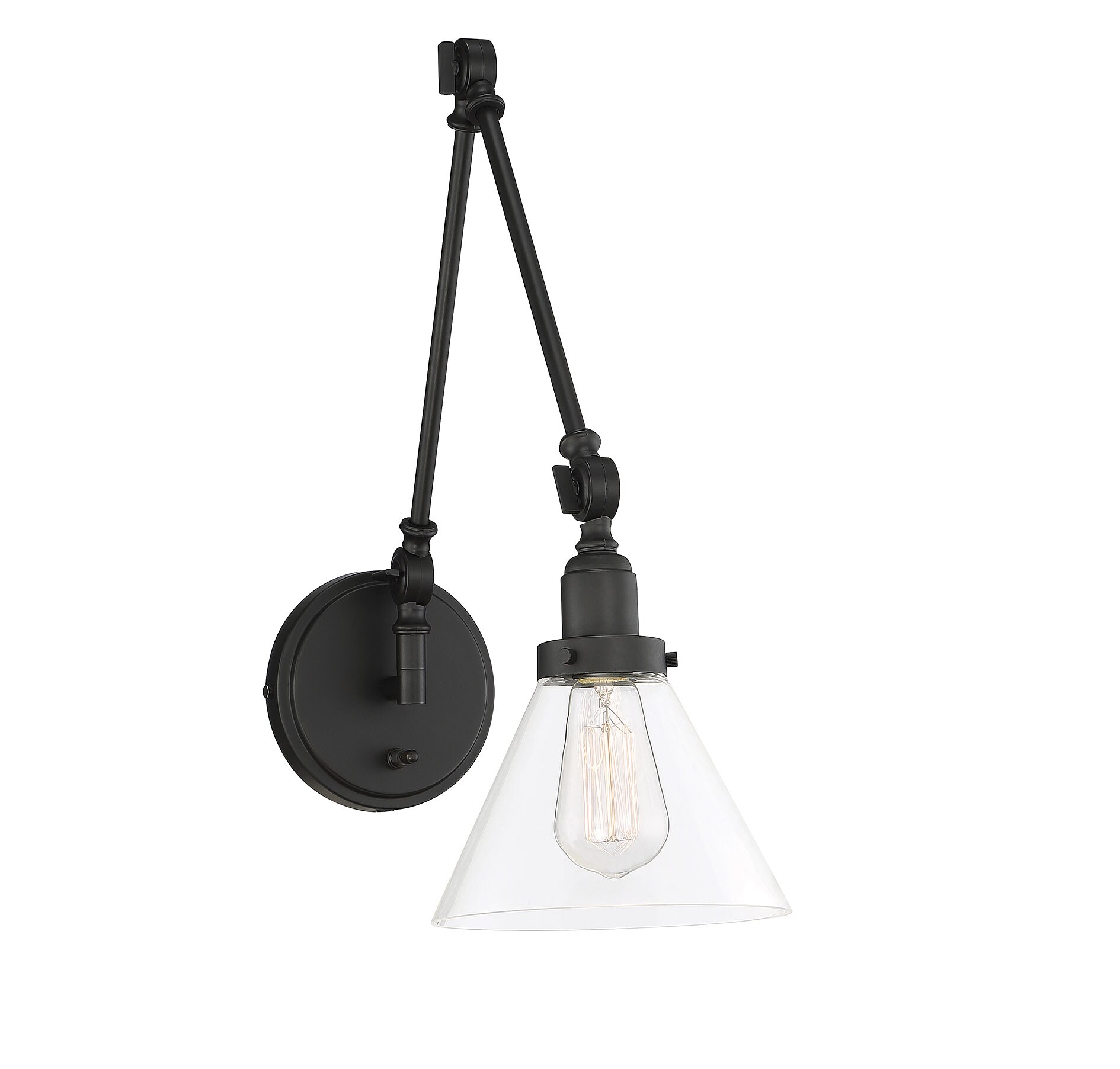 Drake Matte Black Adjustable Arm Wall Sconce with Clear Glass Shade