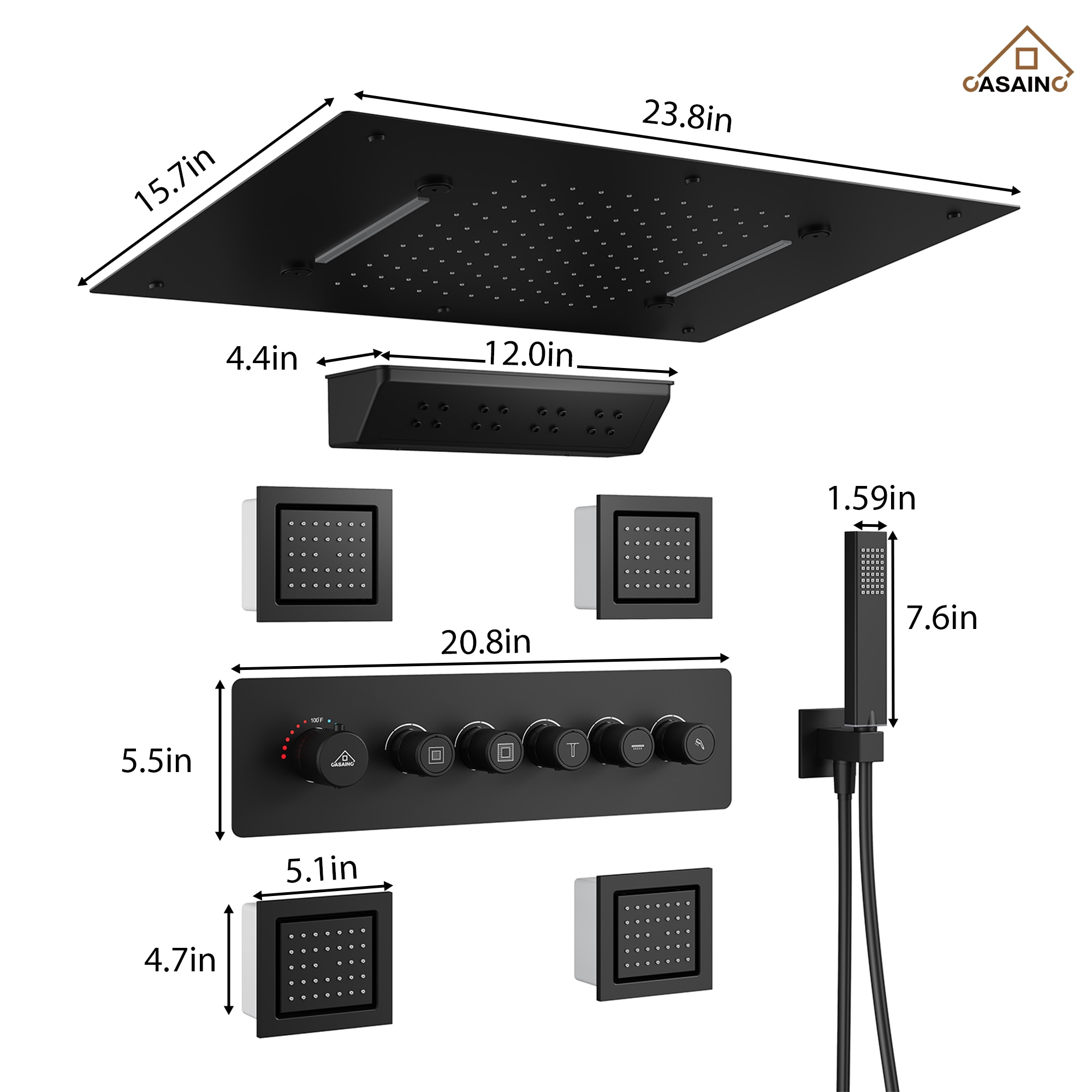 CASAINC KCHS0025-MB Showerhead-Bar-Panels - View #13