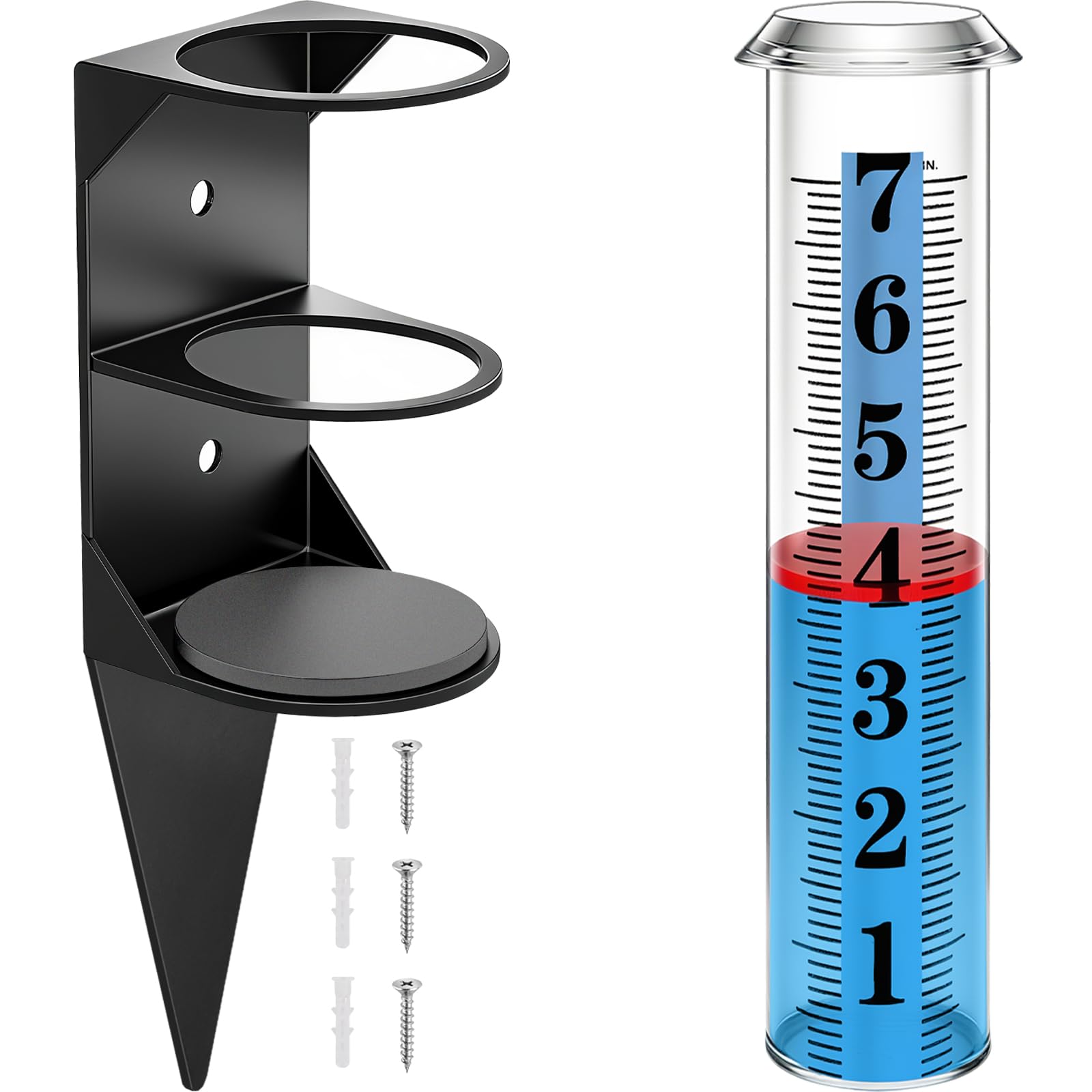 Misopily  Rain Gauge Outdoor 7 Inch with Metal Rack Holder Easy Read Large Font Plastic Tube Red Float Accurate Rainfall Measurement for Garden