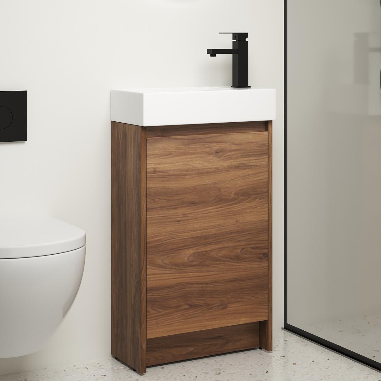 WELLFOR GLEM-36248 18-in Brown Ebony Single Sink Bathroom Vanity with White Ceramic Top