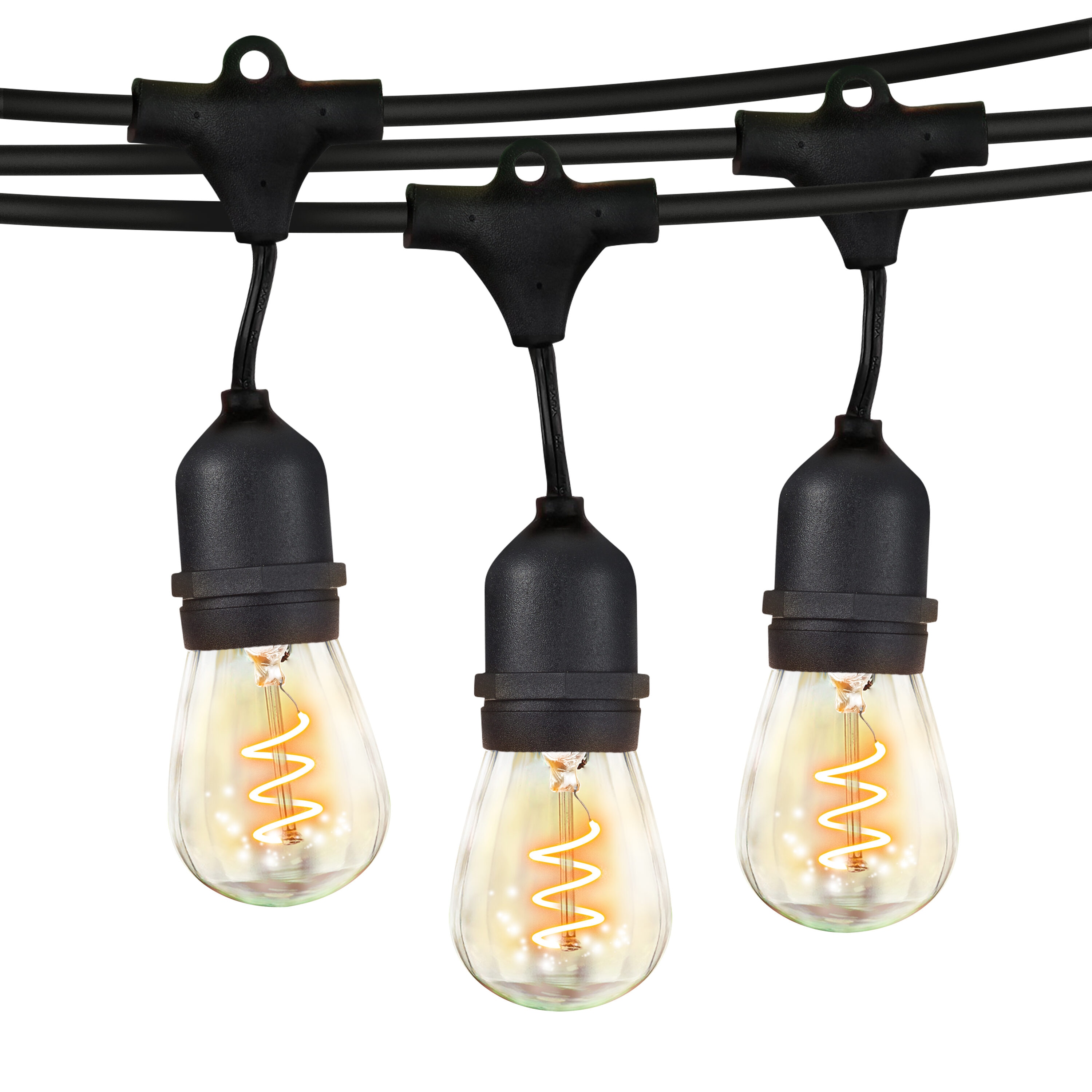 Brightech SPRL-PLG48-TST 48-Feet Plug-in Classic Black Outdoor String Light with 15 White -Light LED Edison Bulbs