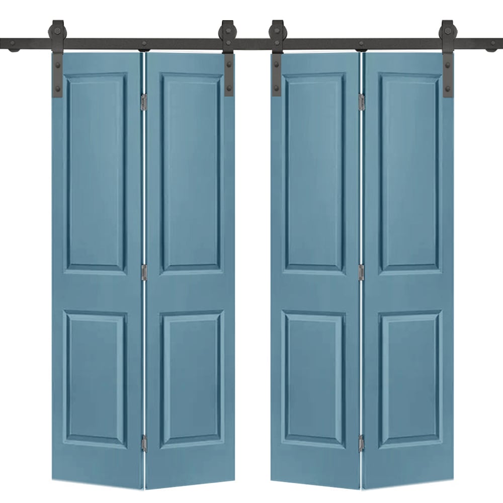 CALHOME 1905-4S+2P-36BP(2 72-in x 80-in Dignity Blue Prefinished Mirror/Panel MDF Hollow core Double bifold Barn Door (Hardware Included)