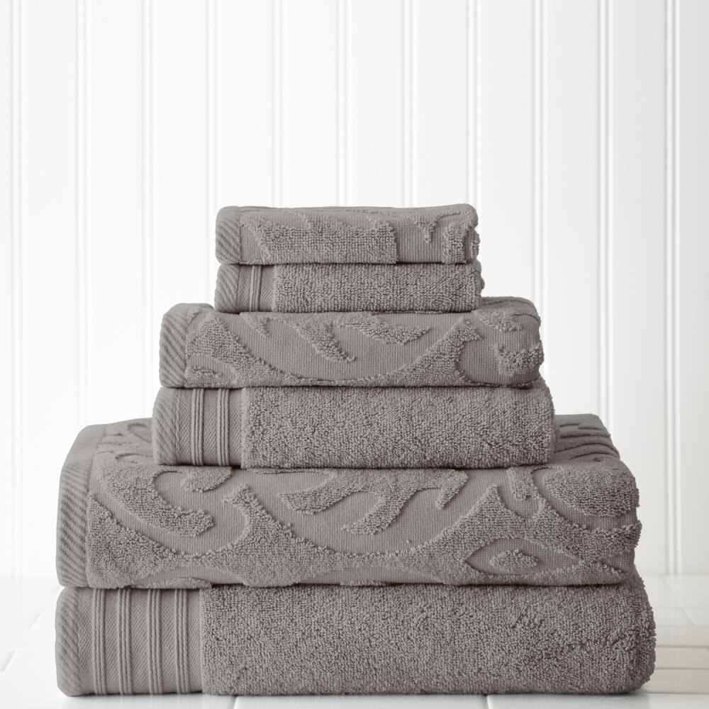 Amrapur Overseas 6-Piece Gray Lavender Cotton Quick Dry Bath Towel Set  (Organic Vines) in the Bathroom Towels department at