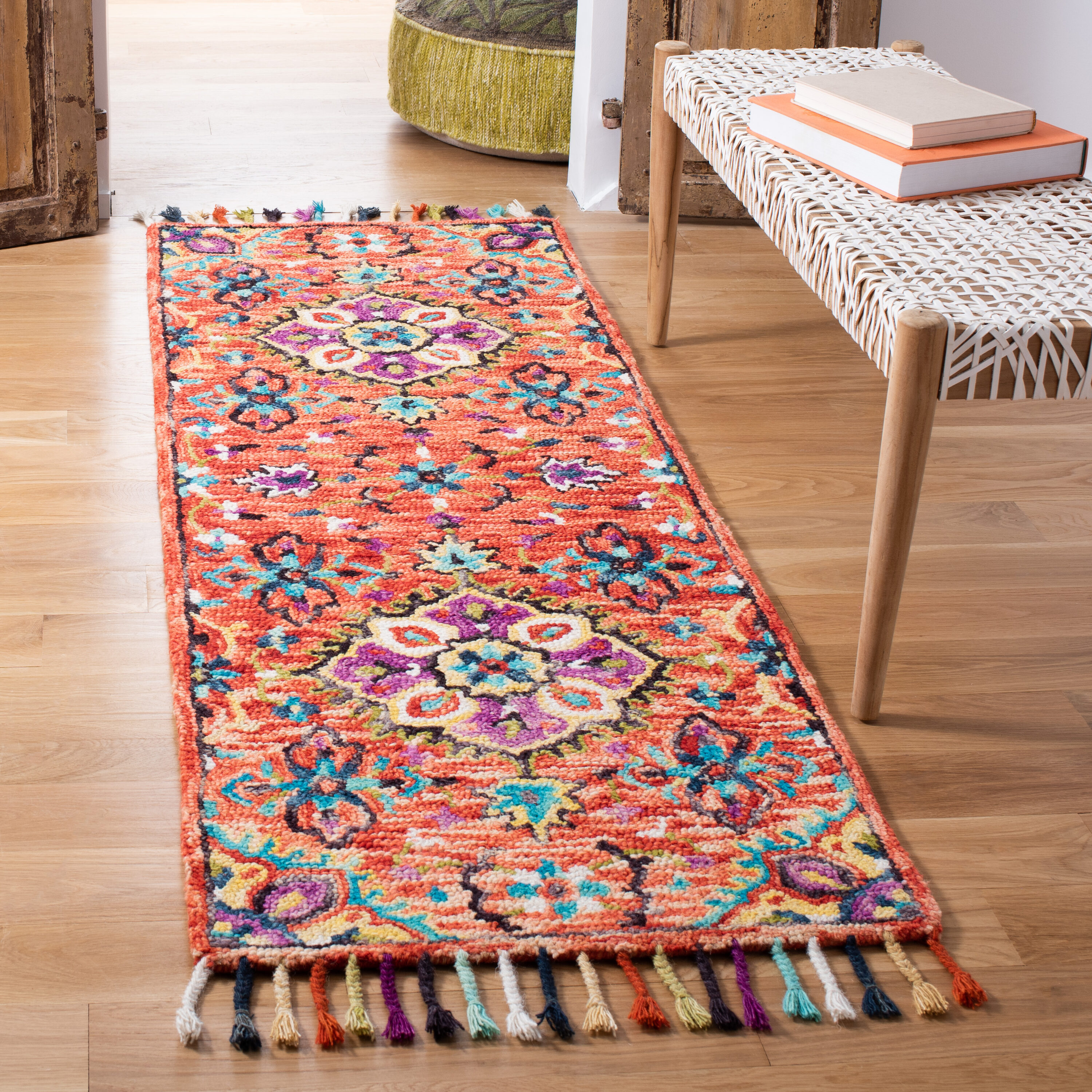  Aspen 118 Red/Gold Bohemian 2ft-3in x 9ft Runner Rug