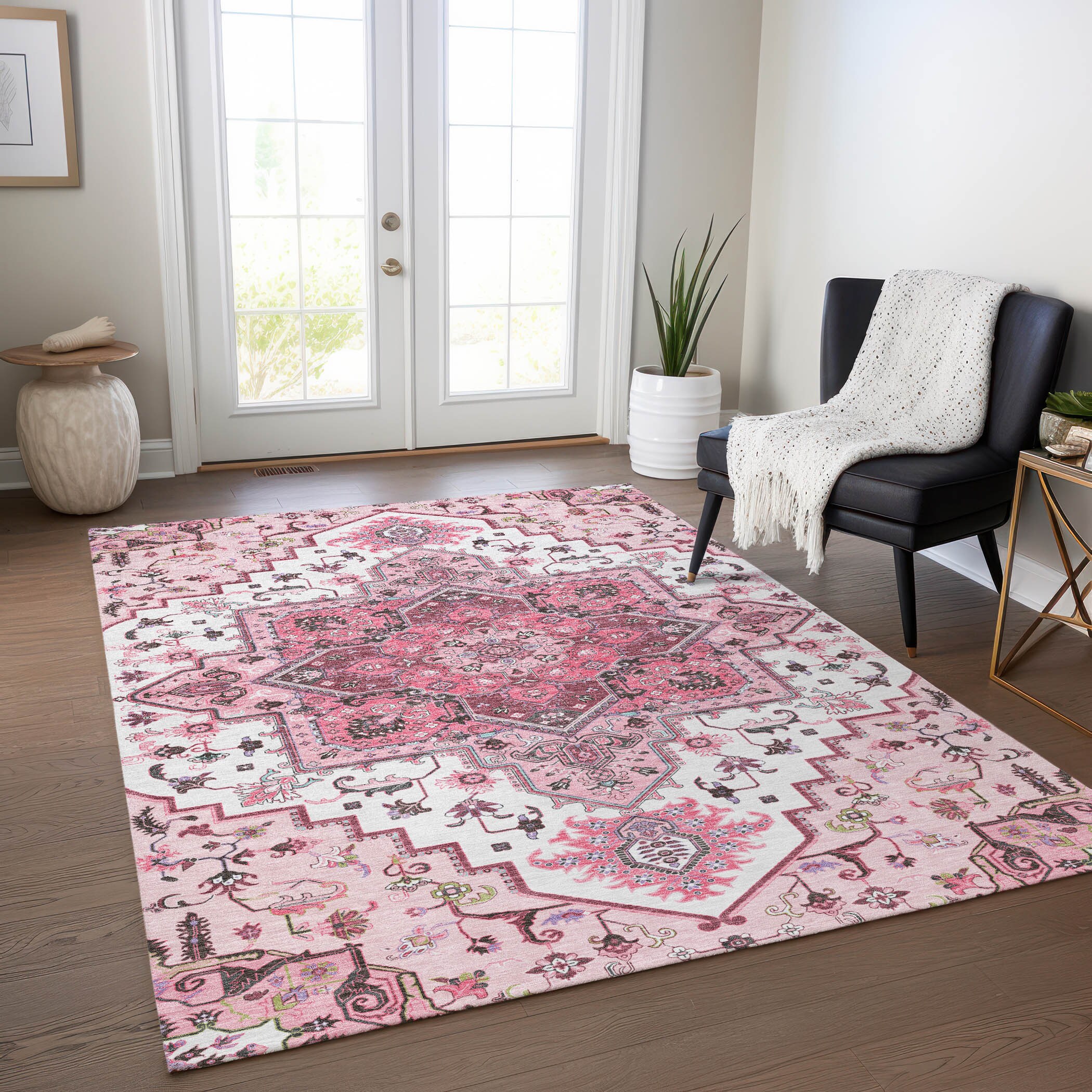 Addison Rugs ACN1036PI5X8 Chantille ACN1036PI 5 x 7 (ft) Polyester Pink Rectangular Indoor/Outdoor Geometric Machine washable Area rug