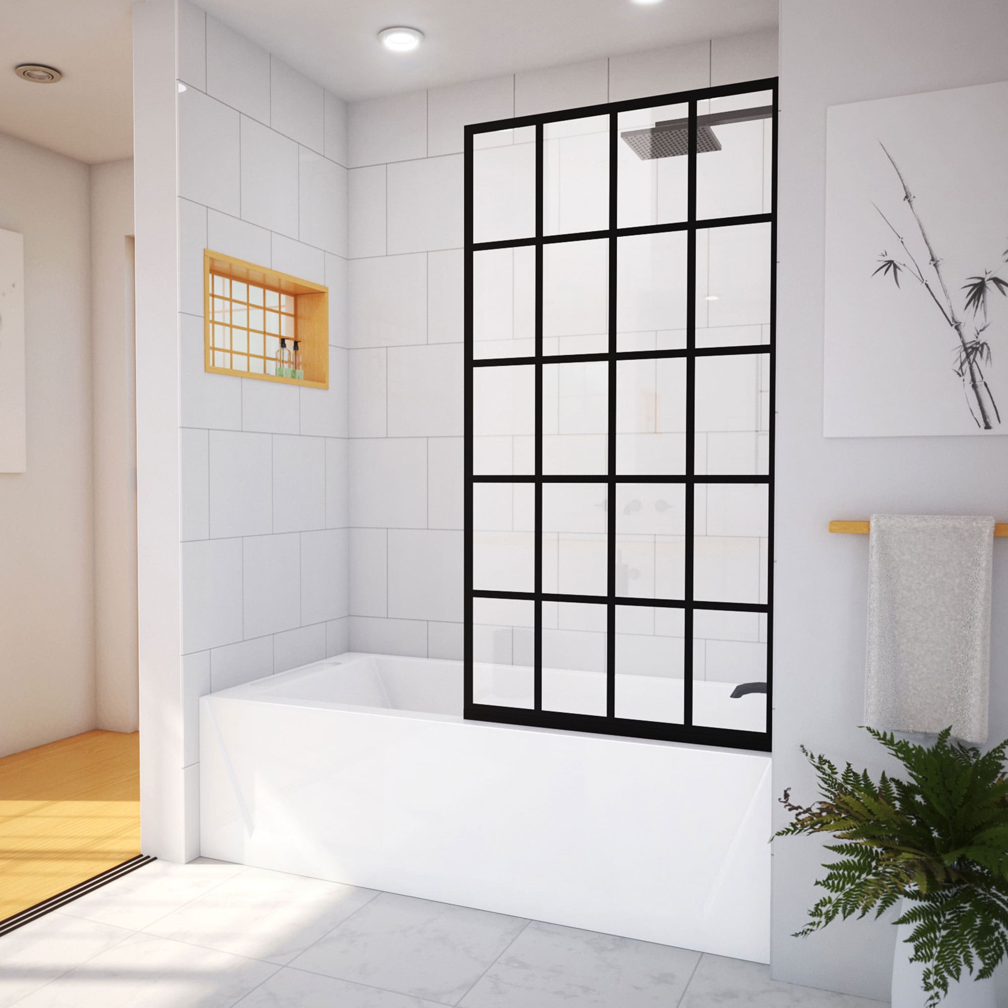 DreamLine SHDR-3230581-89 French Linea Toulon Matte Black 30-in W x 58-in H Frameless Fixed Bathtub door