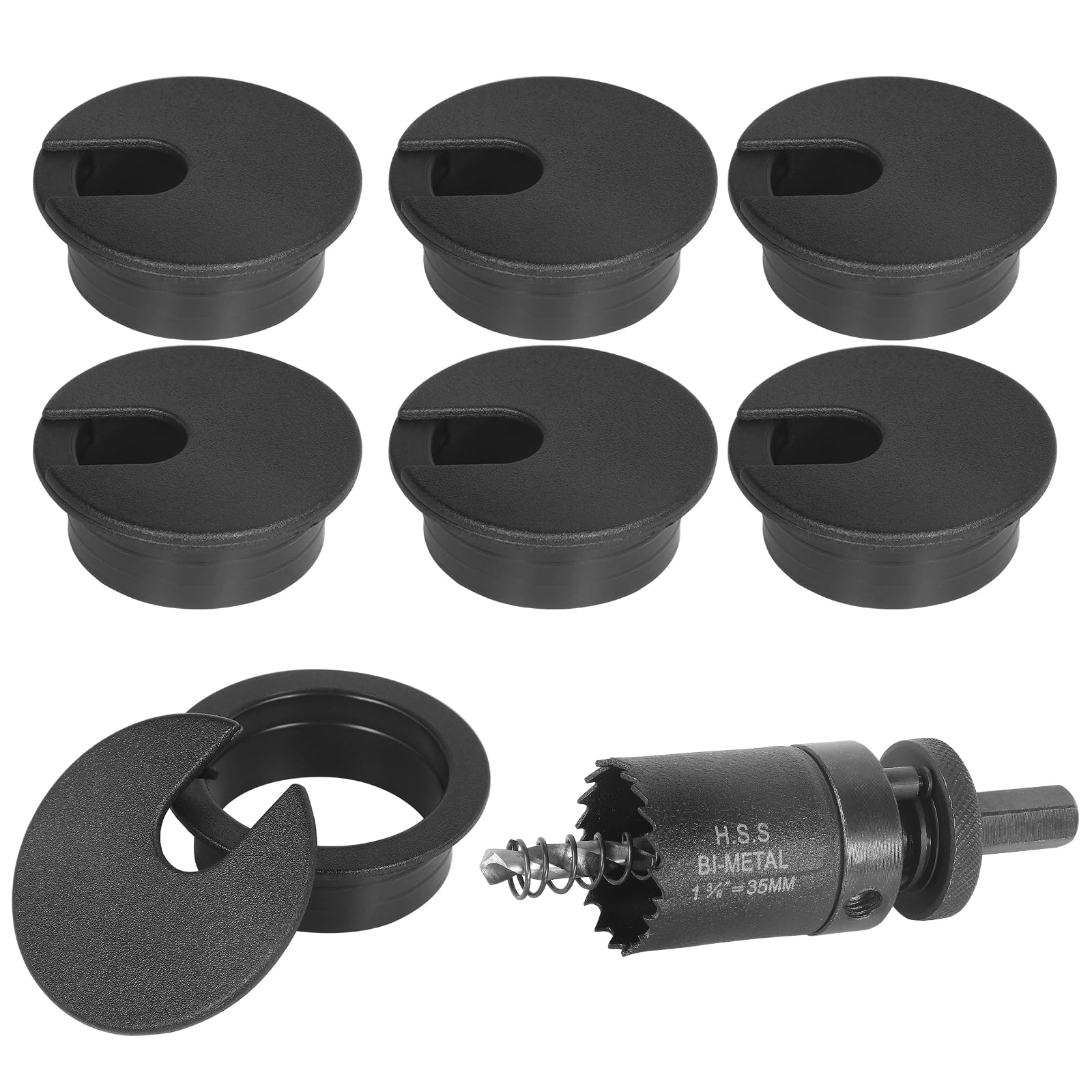 Aoibox 1 3 8 in Black Desk Grommet with Bi Metal Hole Saw ABS Plastic Cable Hole Cover Cord Organizer for Home Office #LAB2WFL6