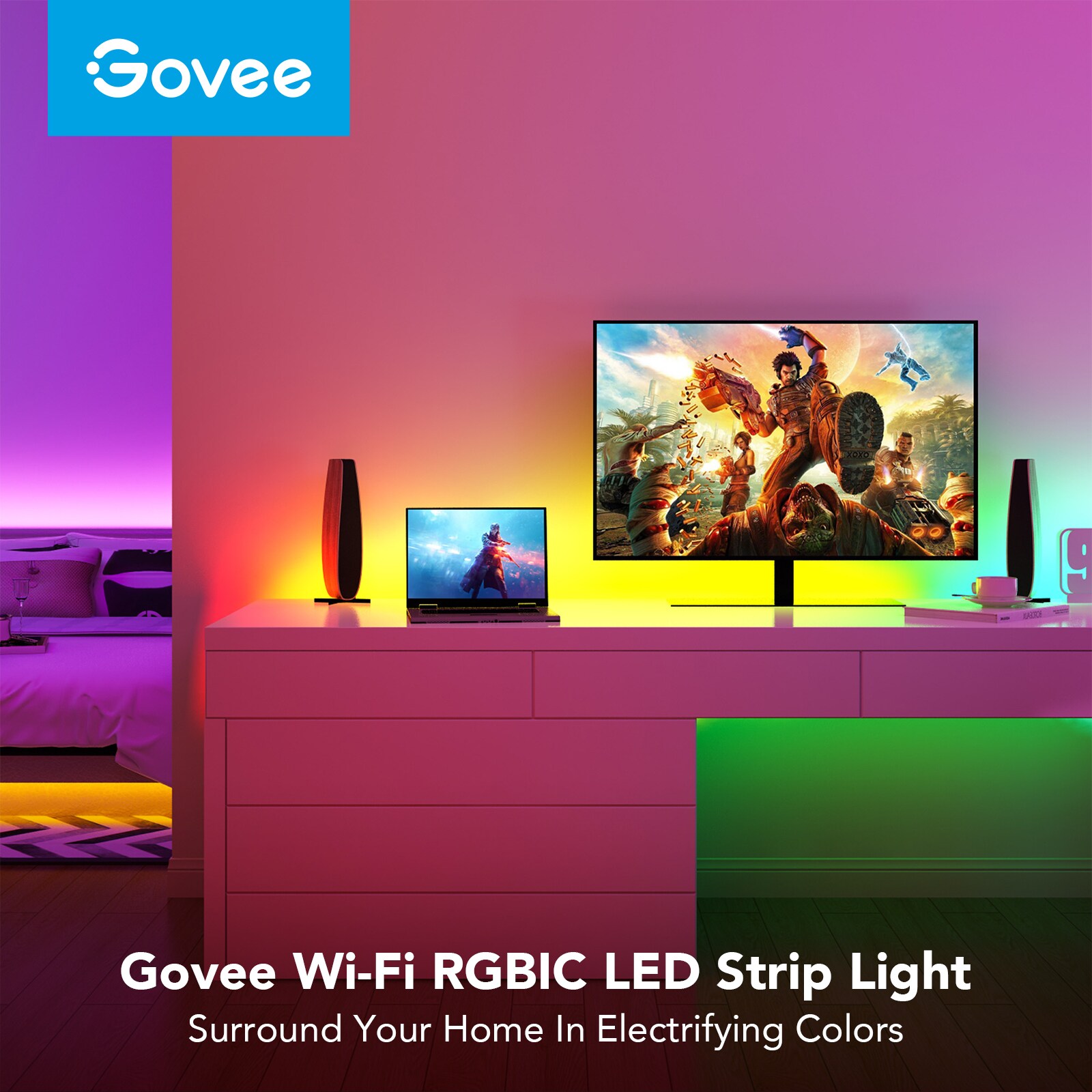 Govee RGBIC LED Smart Strip Light 9.8ft. Wi-Fi + Bluetooth, Color Changing, Dimmable, Energy Efficient, ETL Listed