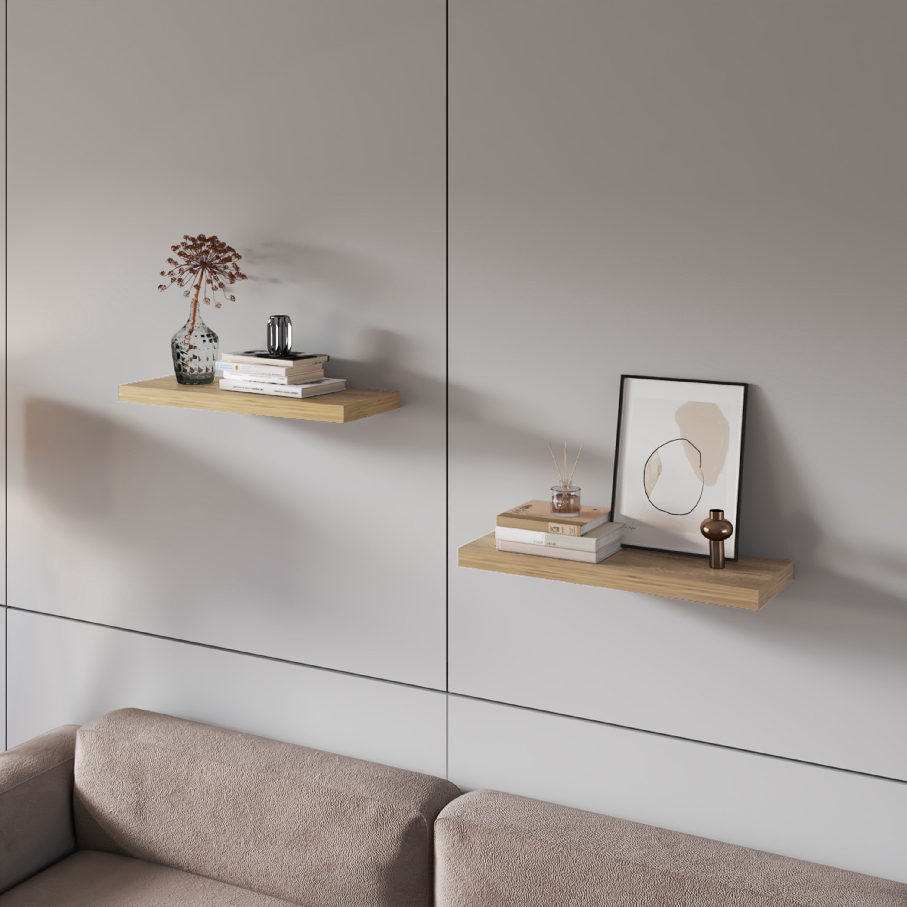 JUSHUA Iva Floating Shelf in Melamine x 2 Macadamia