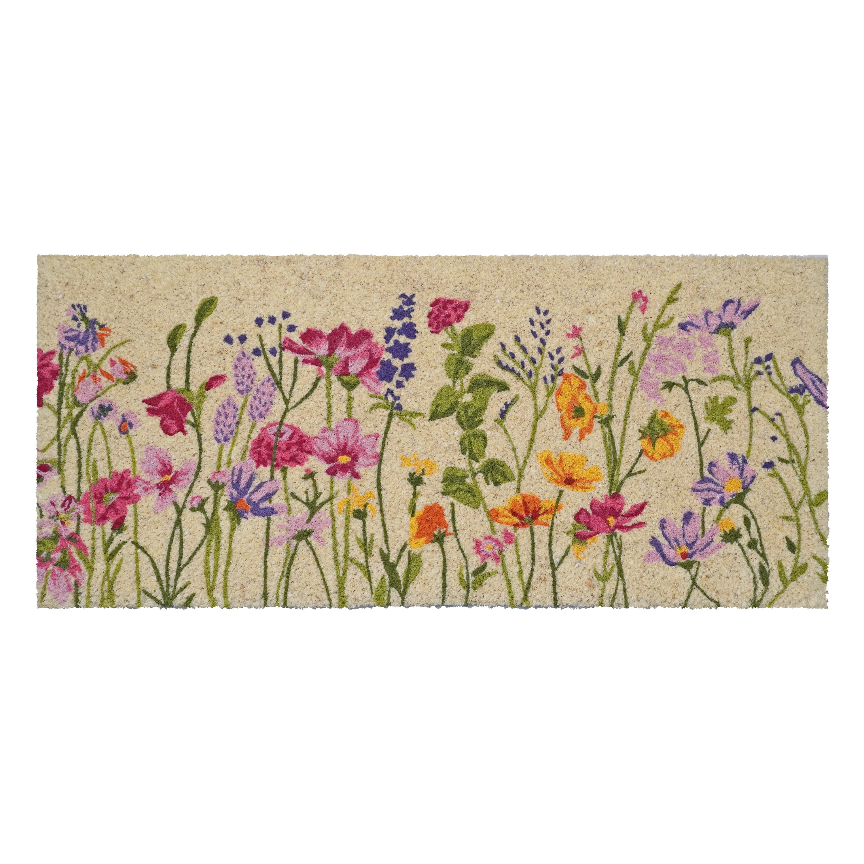 Callowaymills 112881840 18-in x 40-in Blooming Garden Coir Non-Slip Grip Indoor or outdoor Decorative Spring Door Mat