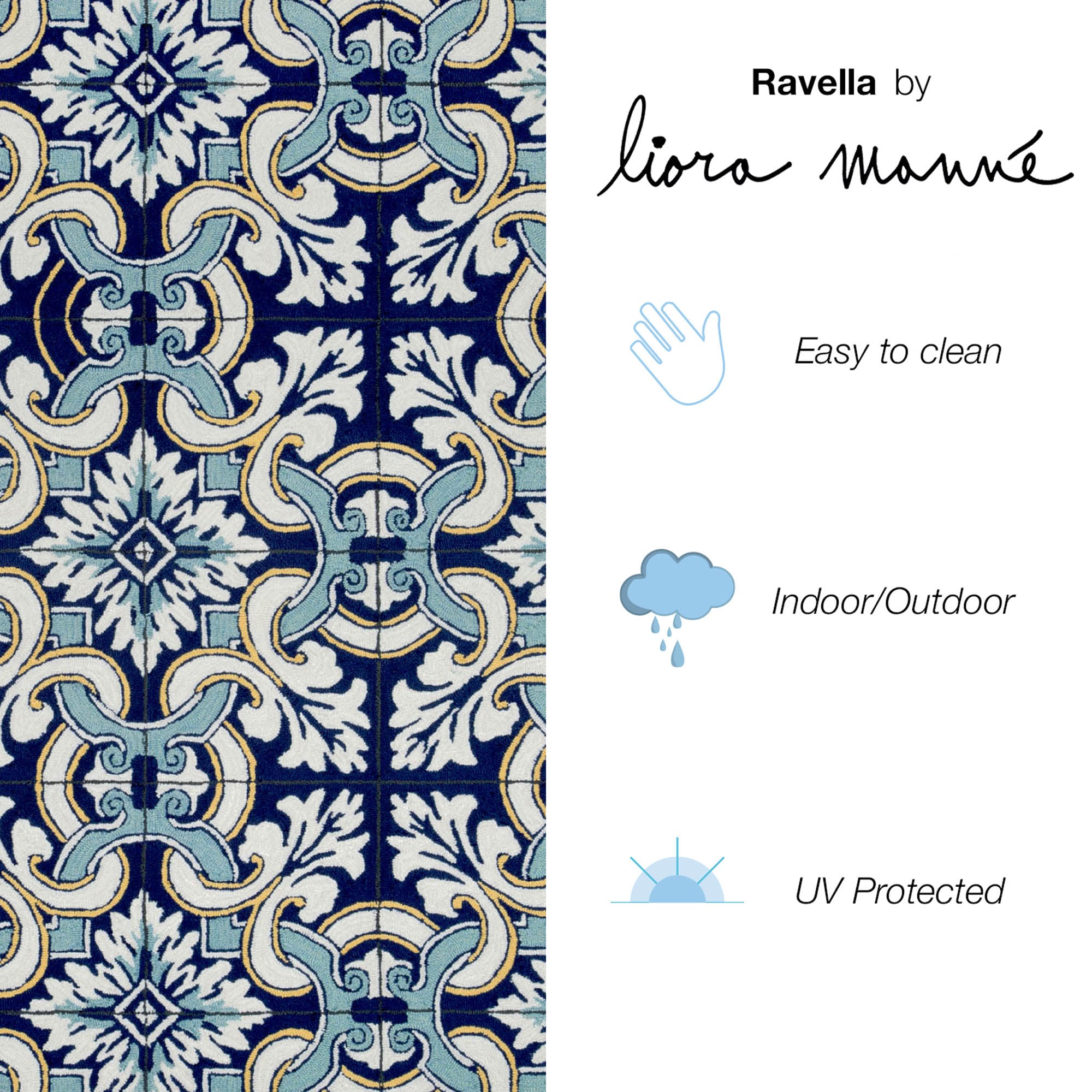 Blue Floral Tufted Rectangular Indoor/Outdoor Rug
