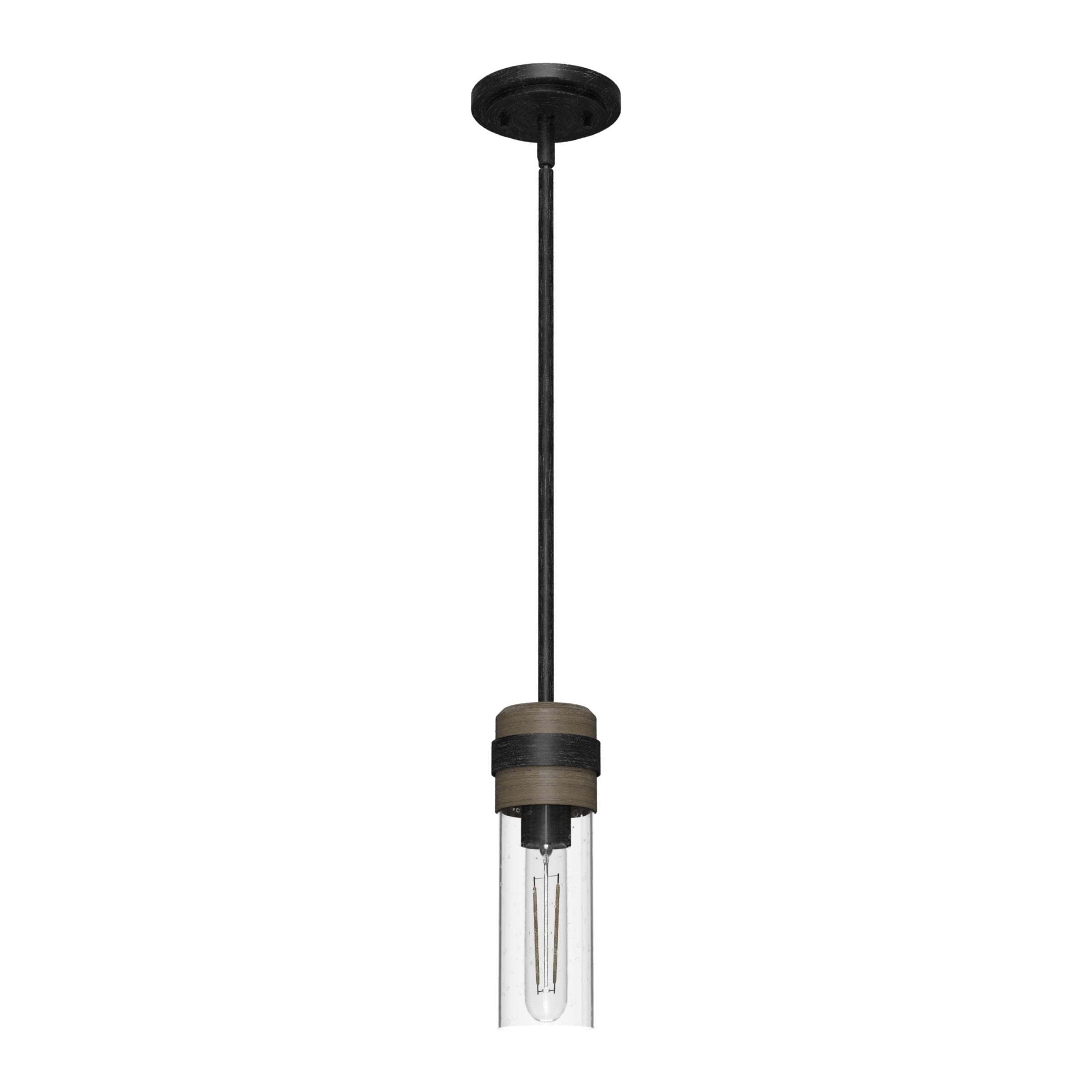 Hunter 19484 River Mill 1 -Light Rustic Iron Rustic Seeded glass Cylinder Mini Hanging Kitchen island light