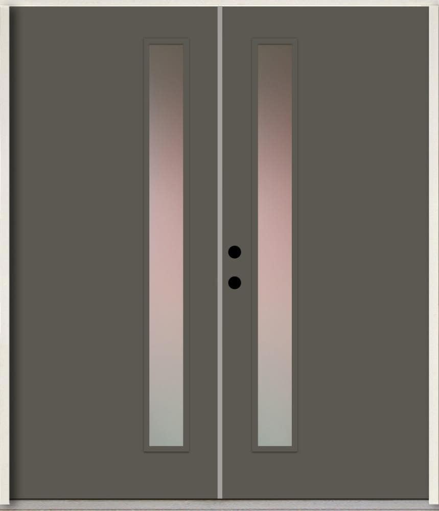 RELIABILT LO1065301 Spotlights 72-in x 80-in x Fiberglass 1/4 lite Right-hand inswing Thunder Gray Paint Painted Prehung Double Front Door Insulating core