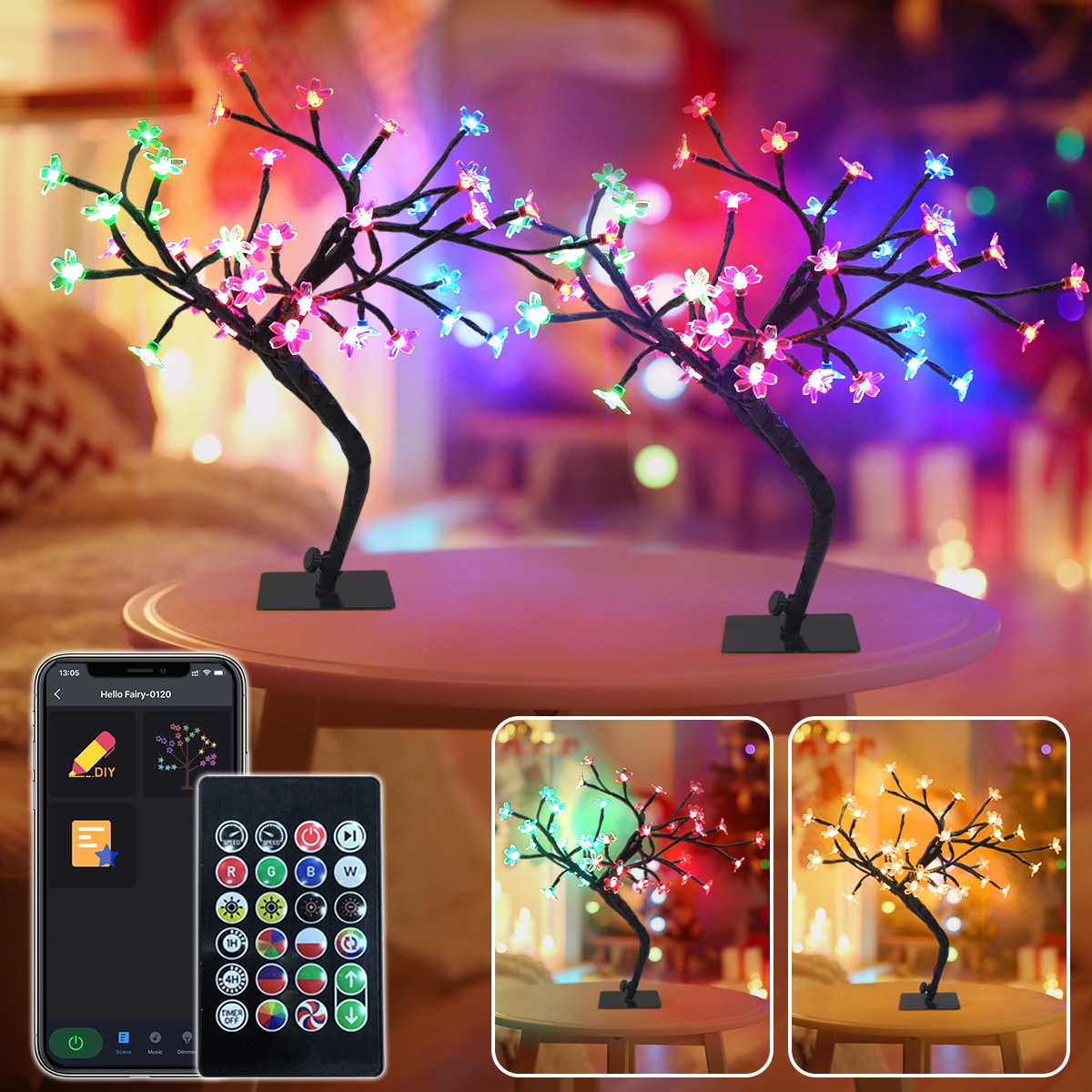 Avatar Controls 1.3-Feet White birch Pre-lit Slim Black Artificial Christmas Tree with Color Changing LED Lights #1PC24INABSL71