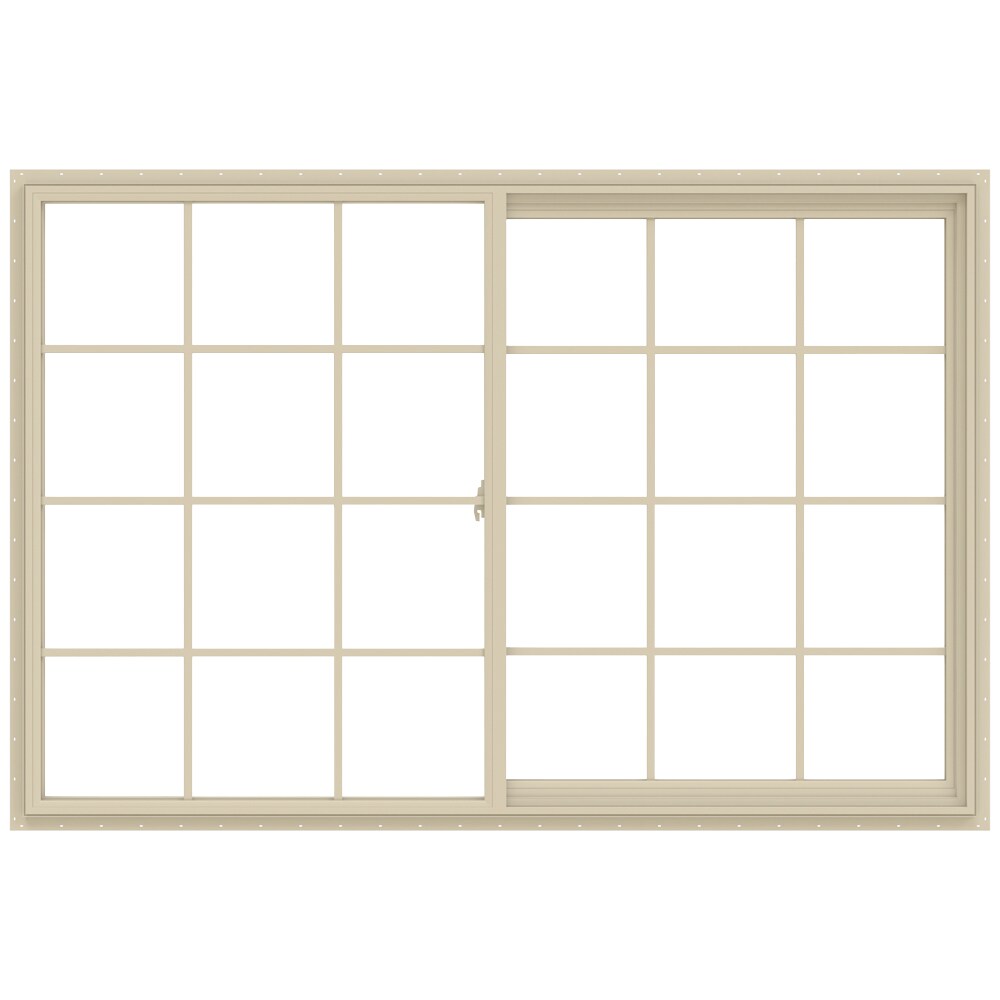 JELD-WEN LOWOLJW138500743 V-2500 71-1/2-in x 47-1/2-in Almond Exterior Almond Interior Right-Handed Vinyl Sliding Window Annealed Glass with Grids (Full Screen Included)