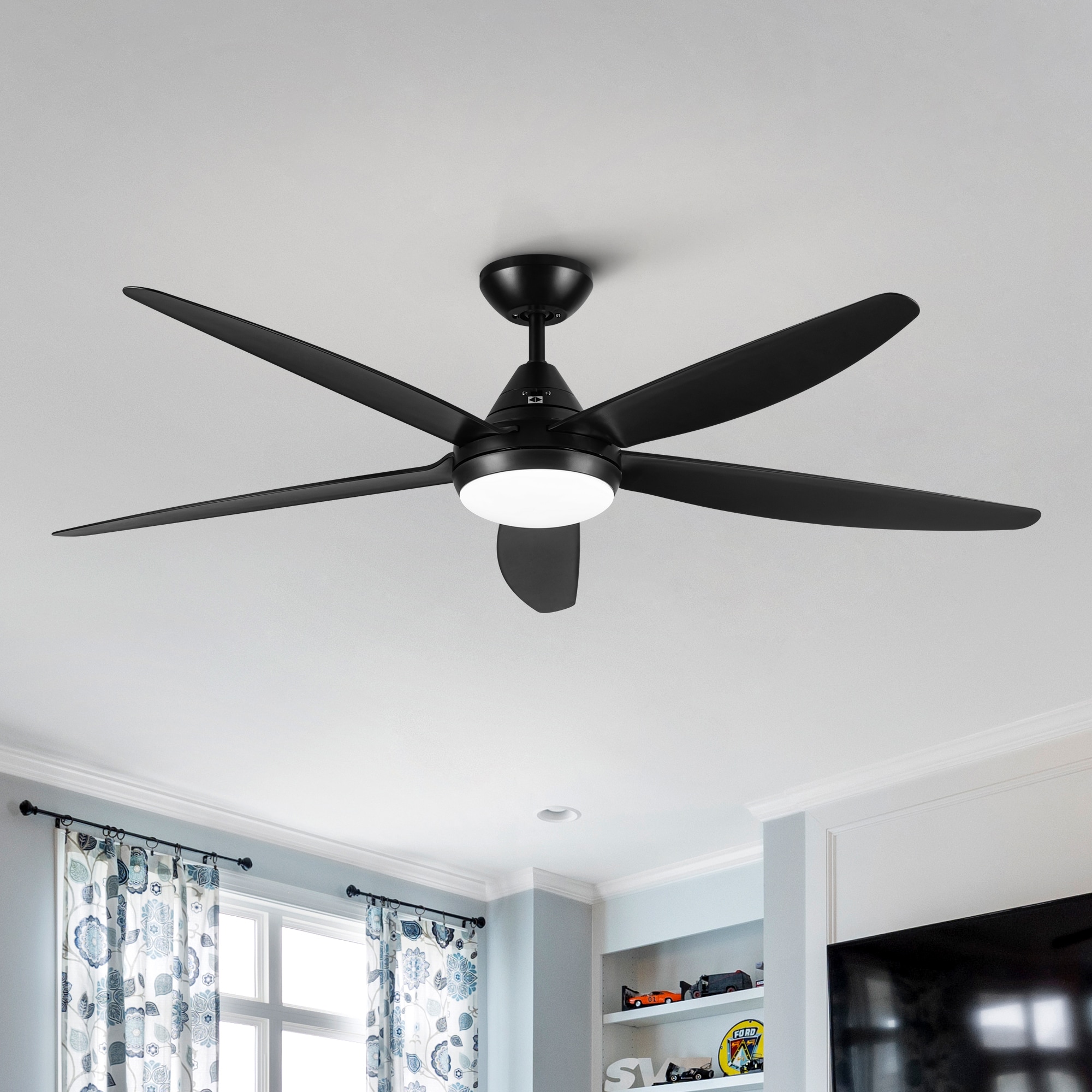 ExBrite DICF0029 56-in Color-Changing Integrated LED Matte Black with Matte Blades Ceiling Fan With Light - Remote Included ( 5 -Blade )