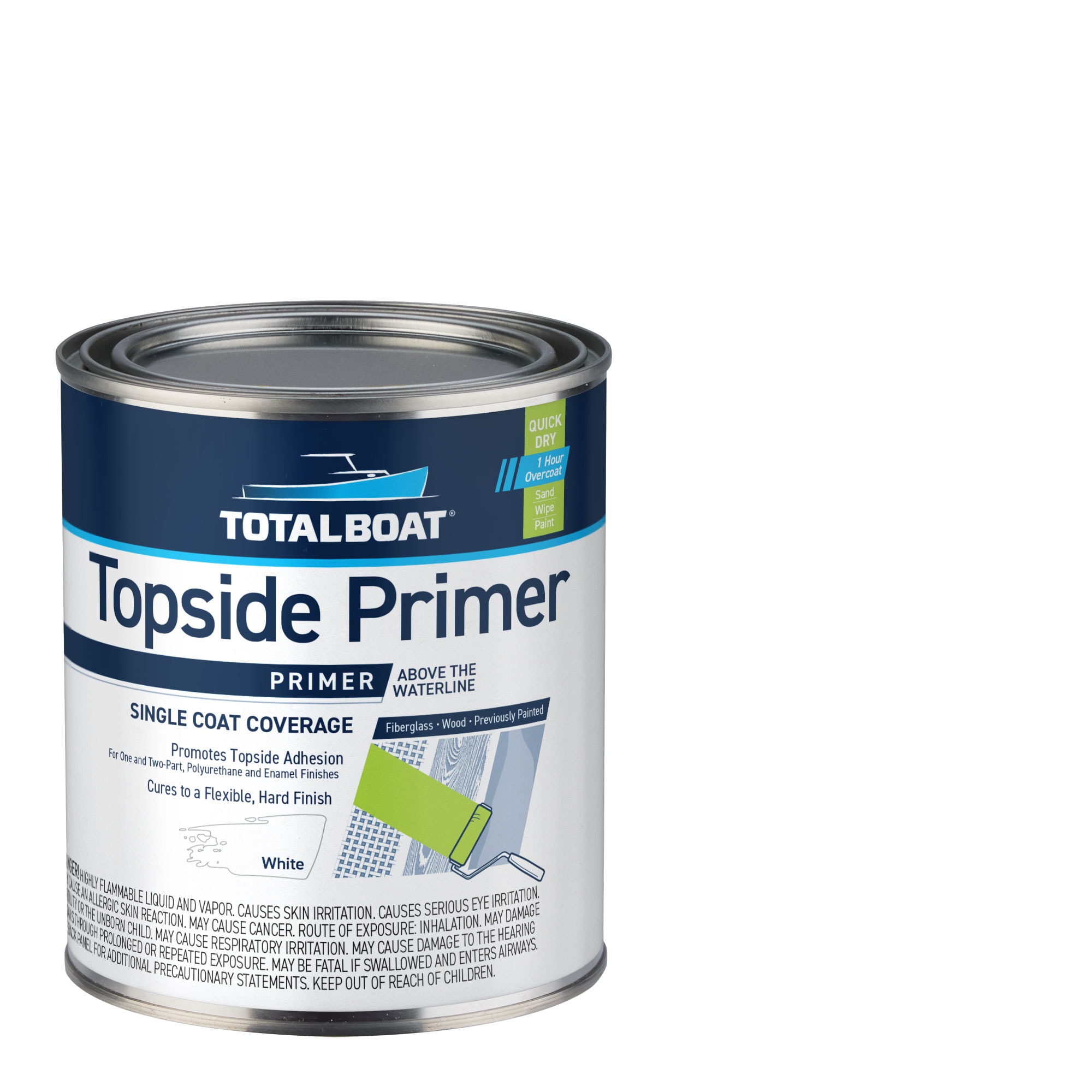 TotalBoat 365387 Topside Primer Wood Fiberglass Primer Flat White Oil-based Marine paint and primer ( 1-quart )