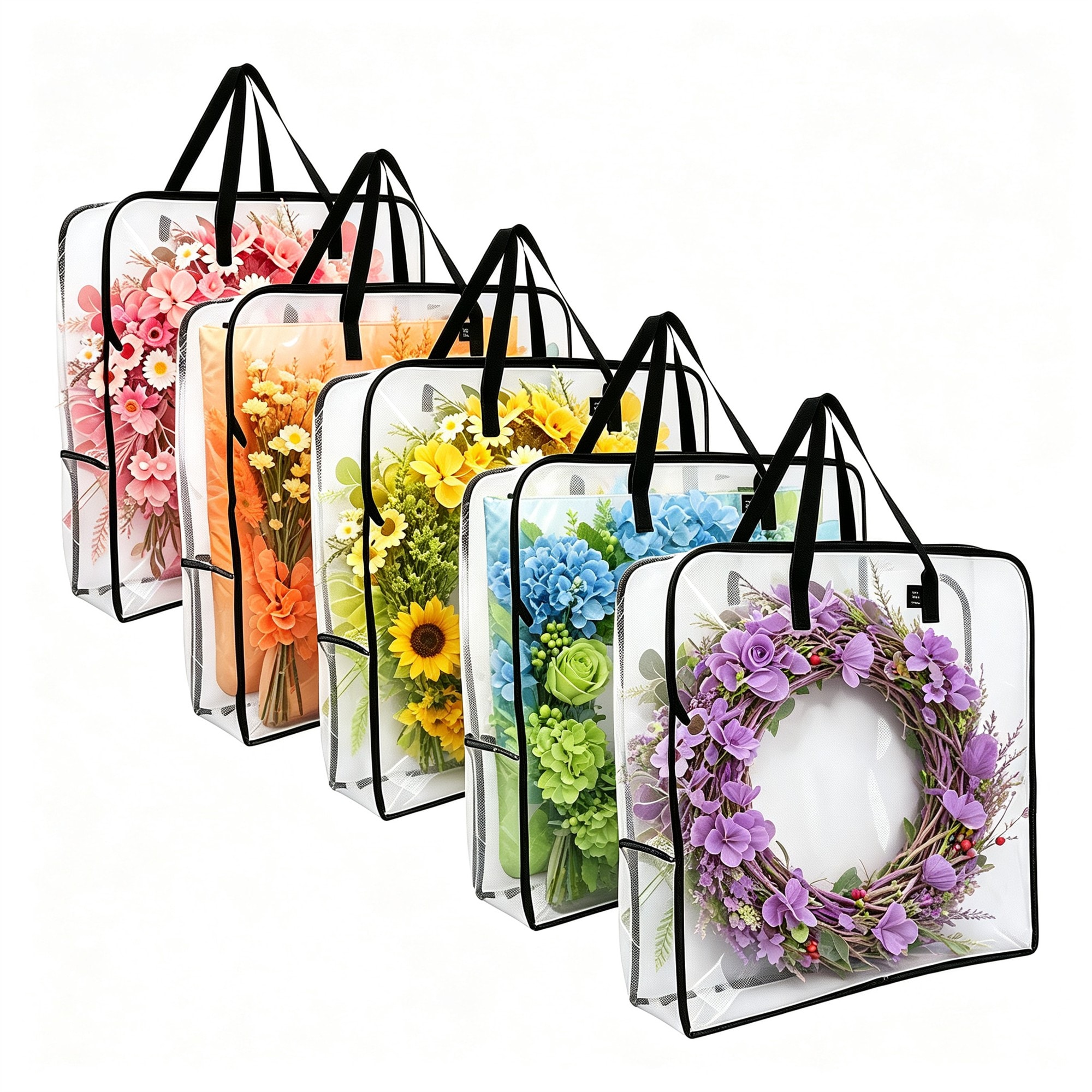 MOEPISY 5 Pack 30 Inch Clear Square Wreath Storage Bags Heavy Duty Holiday Garland Organizer Container for Spring Summer Christmas Decor Multi Purpose Moving Packing College Storage Supplies