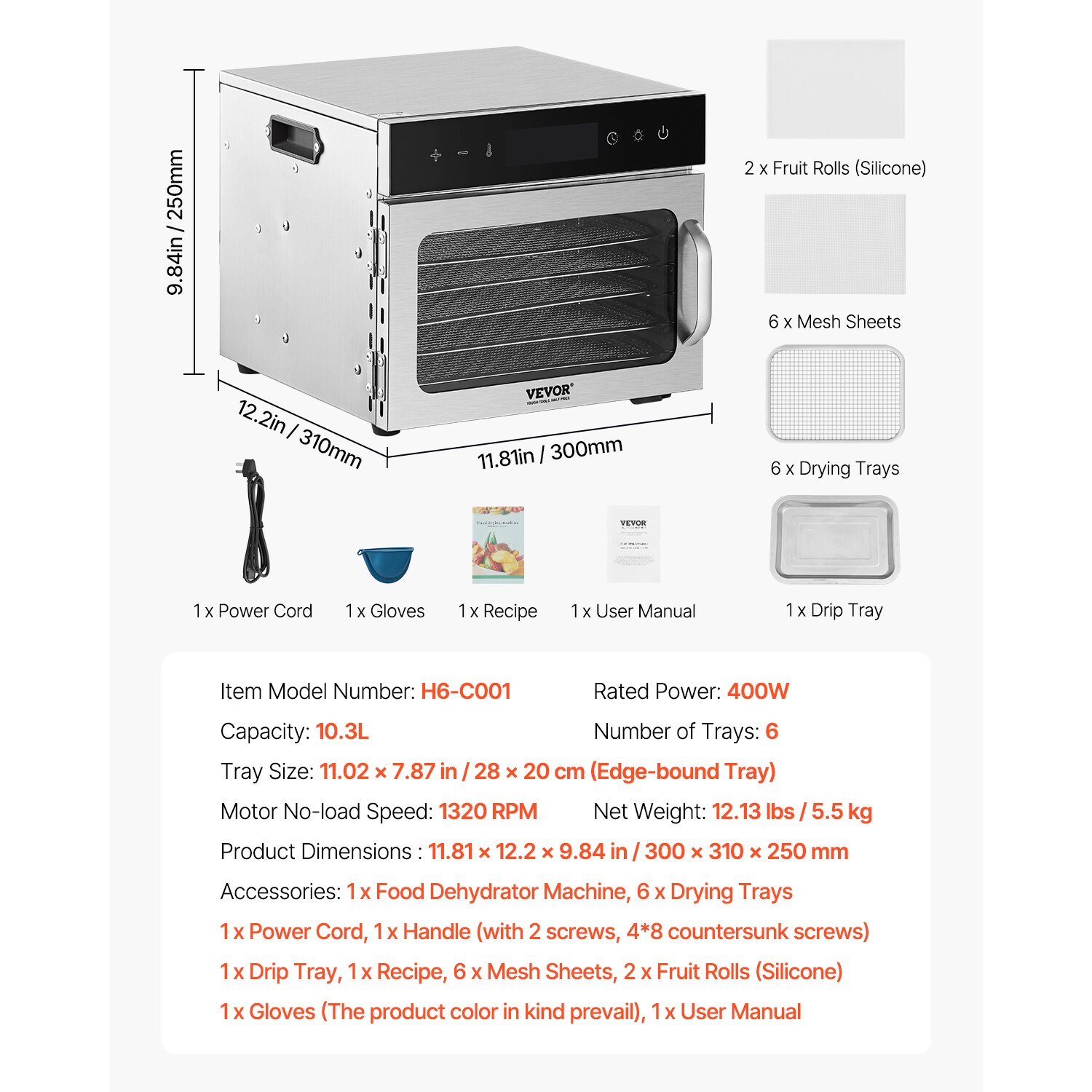 VEVOR SGHGJ400W6G01Z5W8V1 dehydrators - View #8