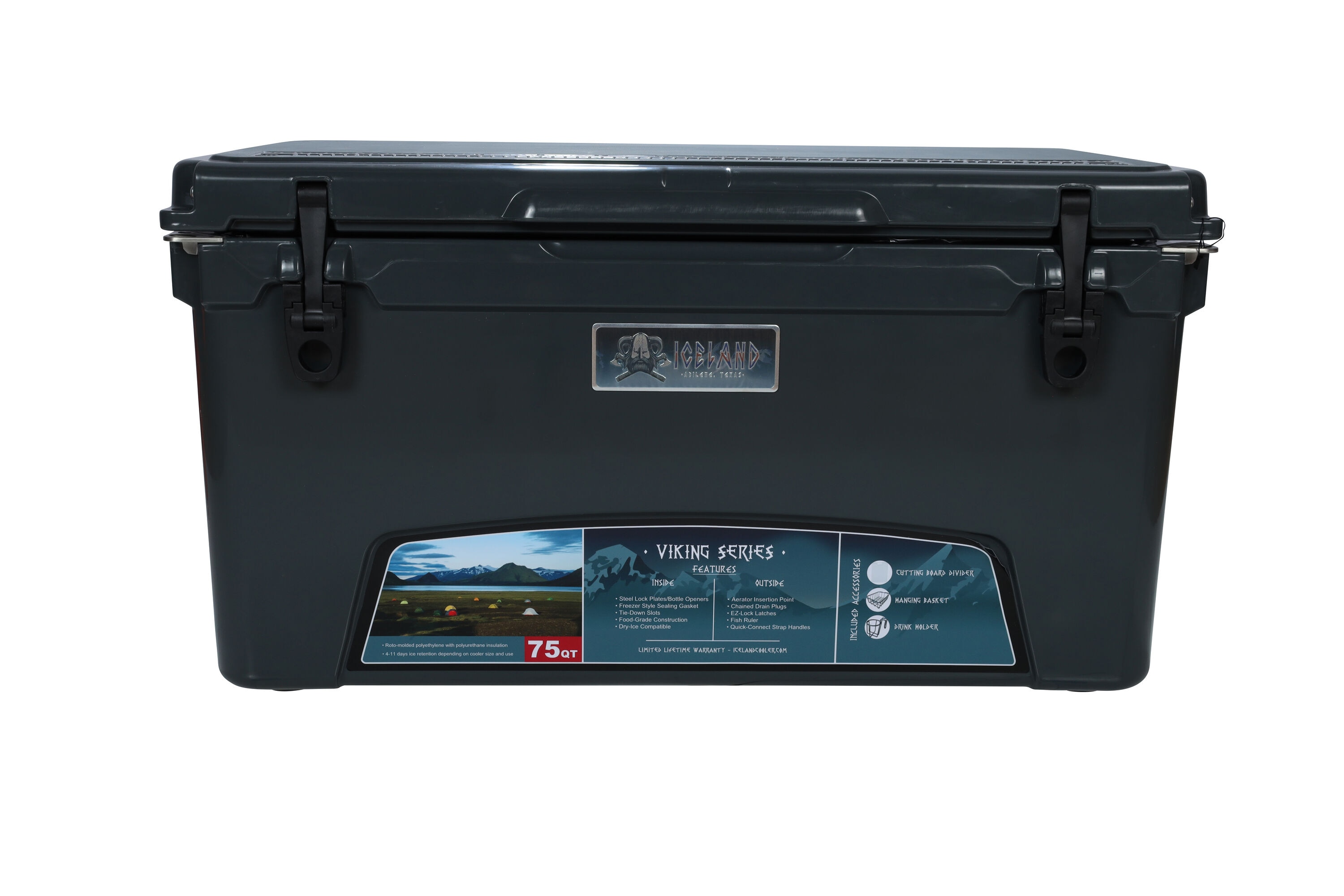 Iceland Coolers CHAR45 Viking Series Gray 45 Quart(s) Hard rotomolded Insulated Chest cooler with Drainage Spout