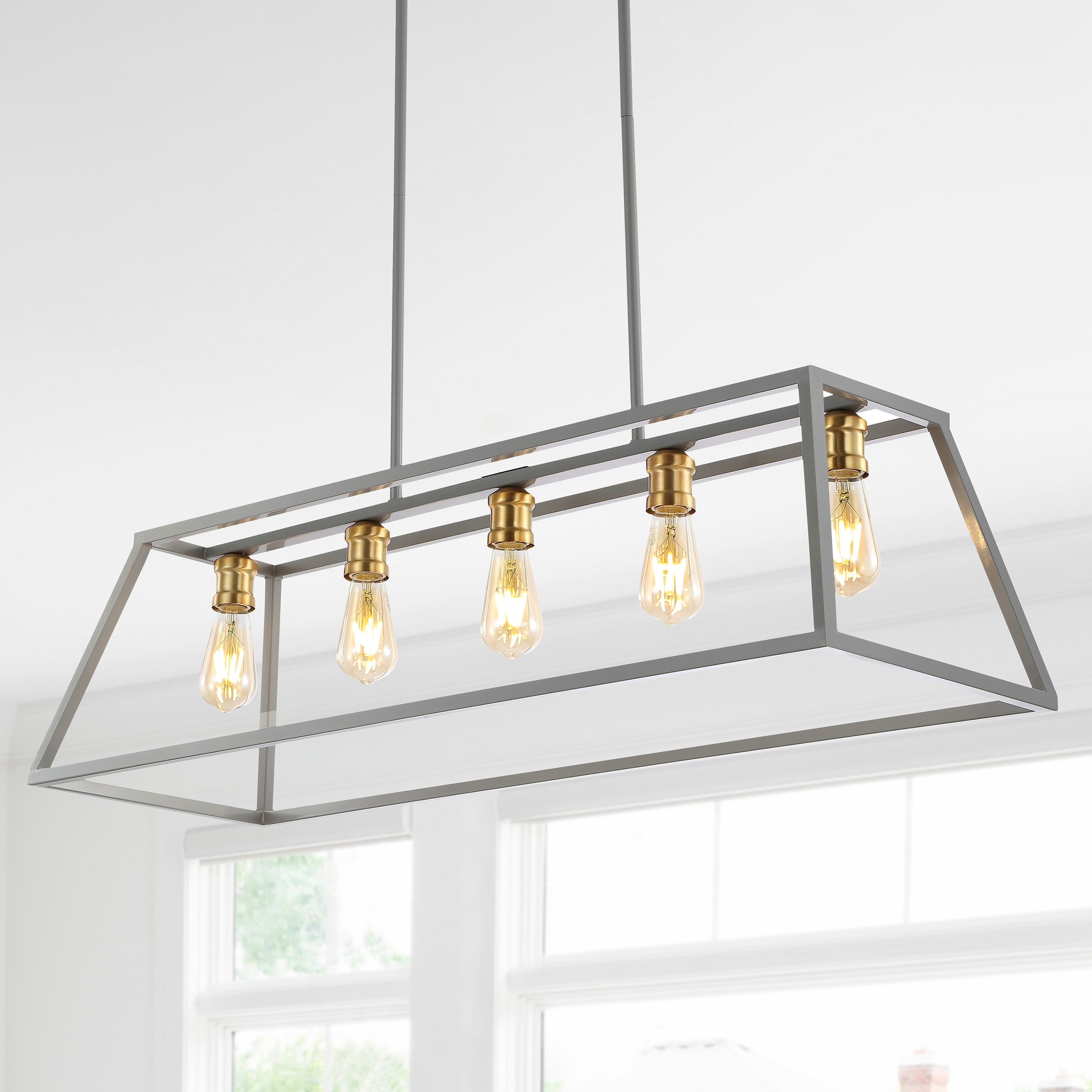 JONATHAN  Y JYL7521C Floyd 38" Iron Adjustable Farmhouse 5 -Light Gray Bohemian/global Linear Large Hanging Pendant light