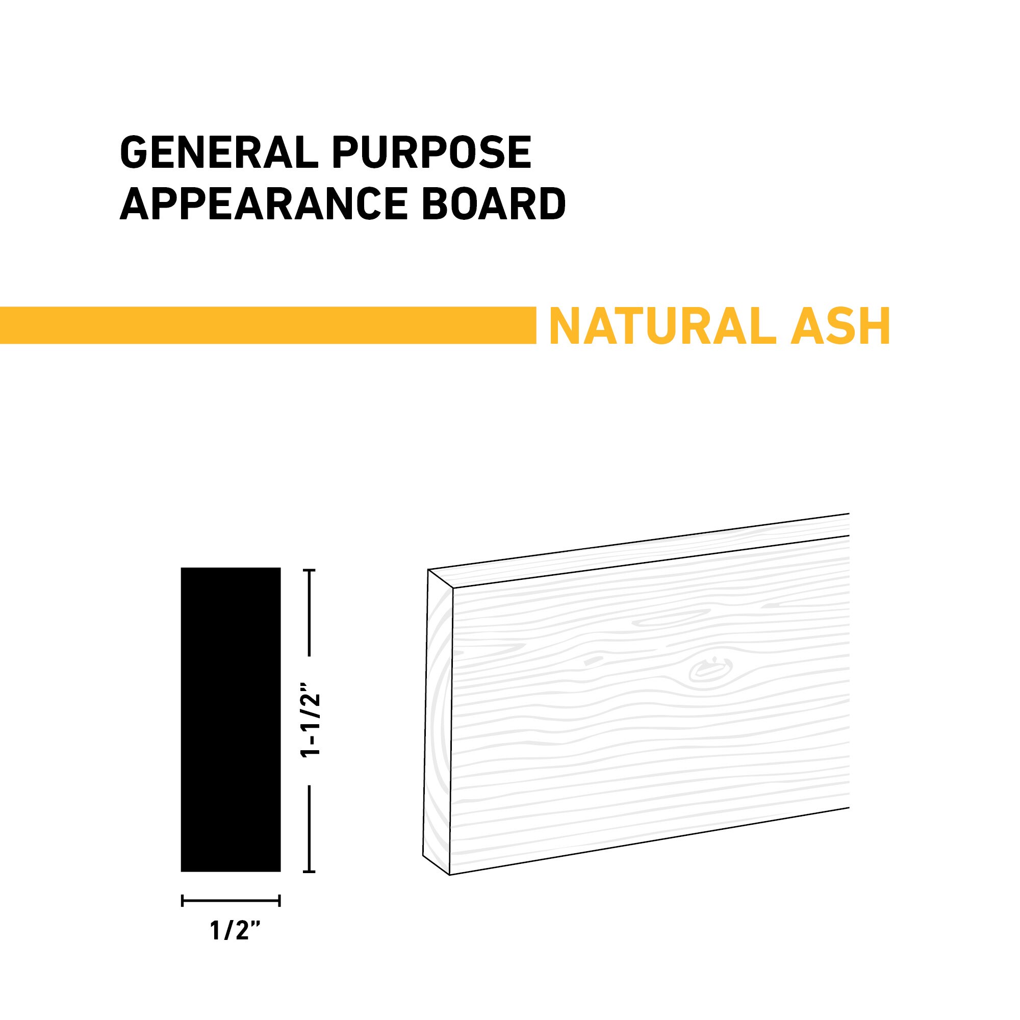 Ornamental Mouldings BRDNAT 1-2X2X4ASH Appearance-Boards - View #2