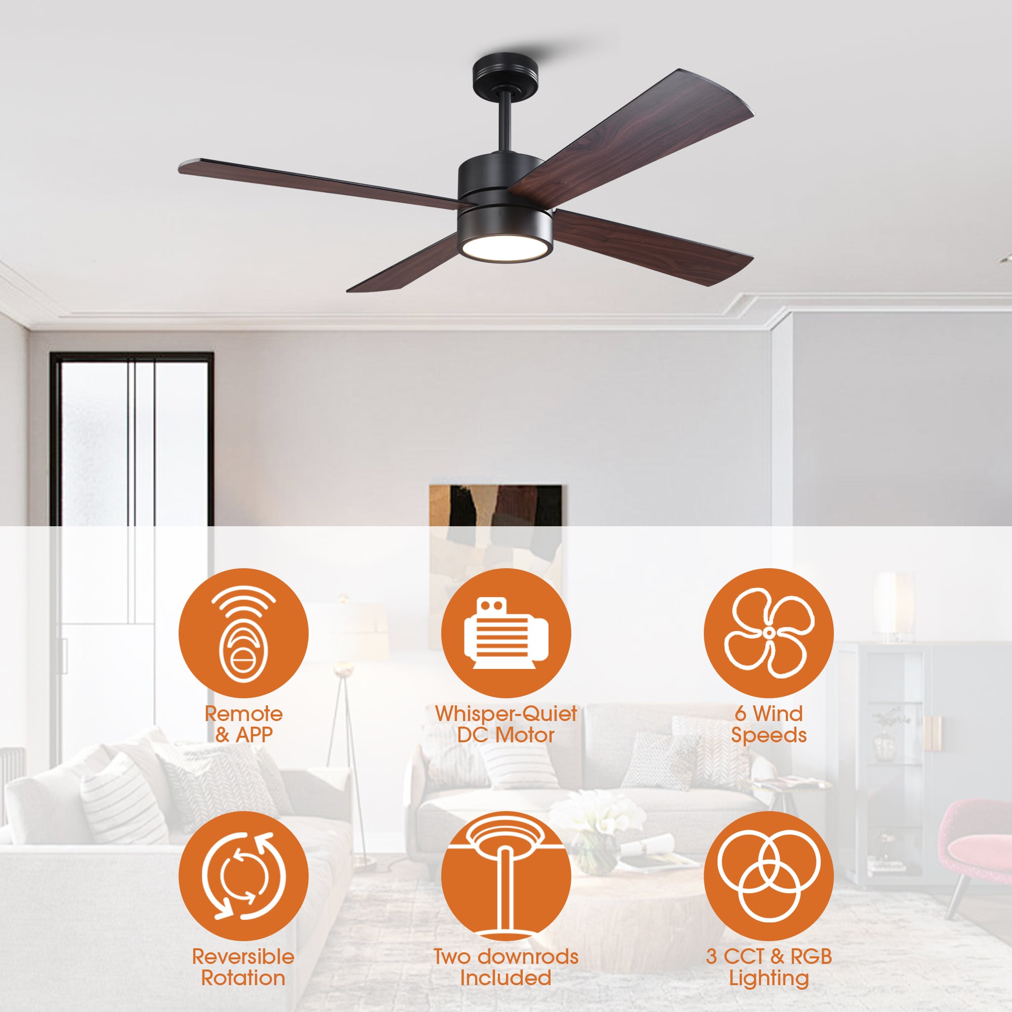 Parrot Uncle 52-in Color-Changing Integrated LED Smart Matte