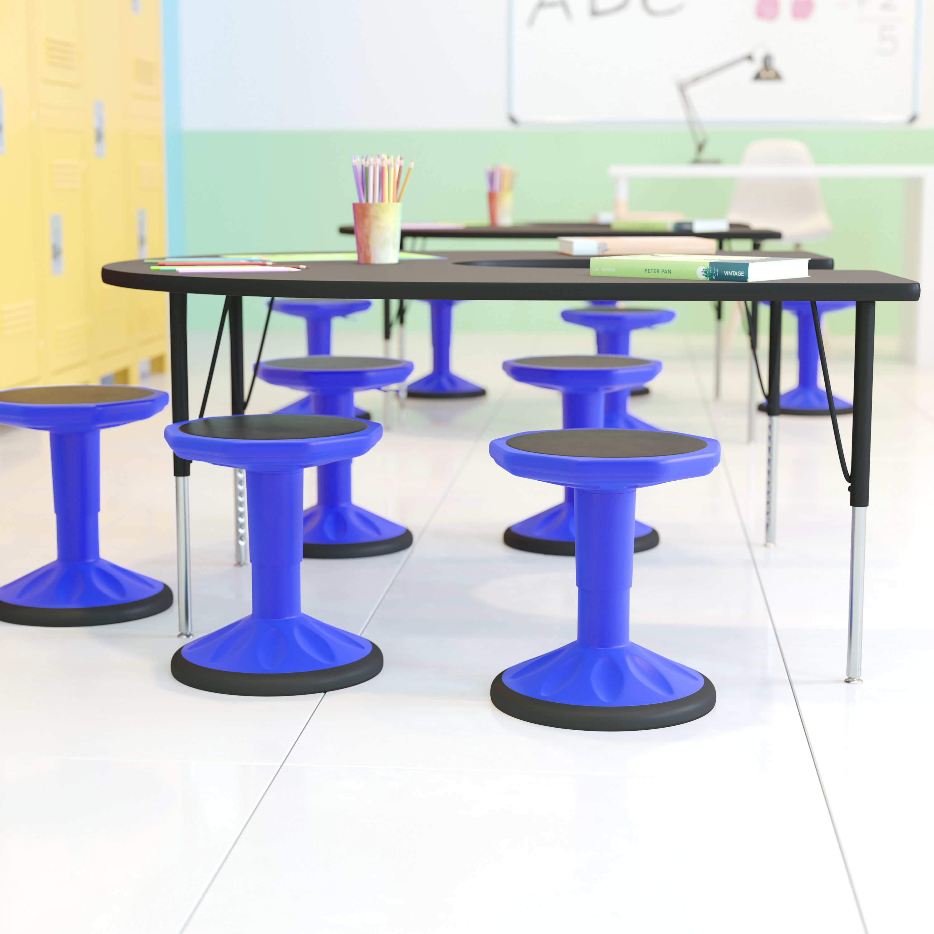 Blue Adjustable Height Kids Active Learning Stool with Rubber Seat