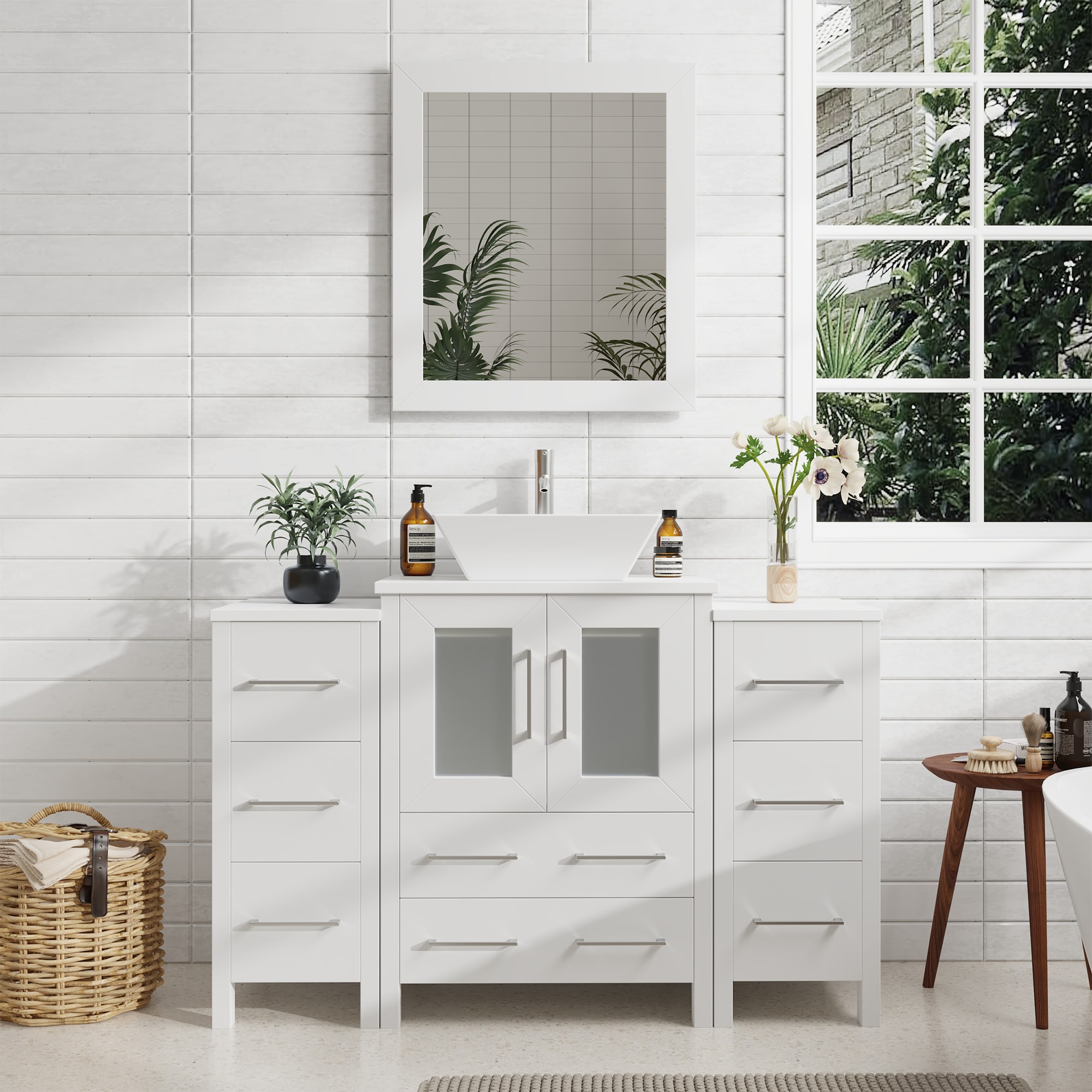 Vanity Art VA3124-48W Ravenna 48-in White Single sink Bathroom Vanity with White Engineered marble Top (Mirror Included)