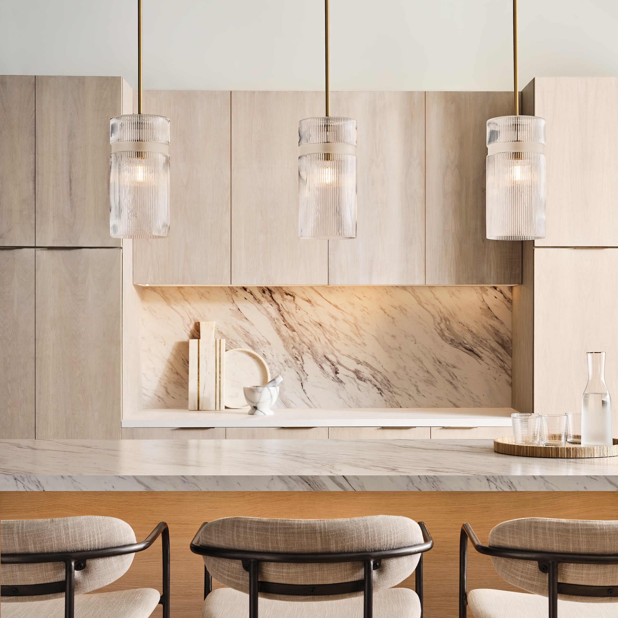 Scott Living DJP1211SB Liouet 1 -Light Satin Brass Transitional Ribbed glass Geometric Small Hanging Pendant light