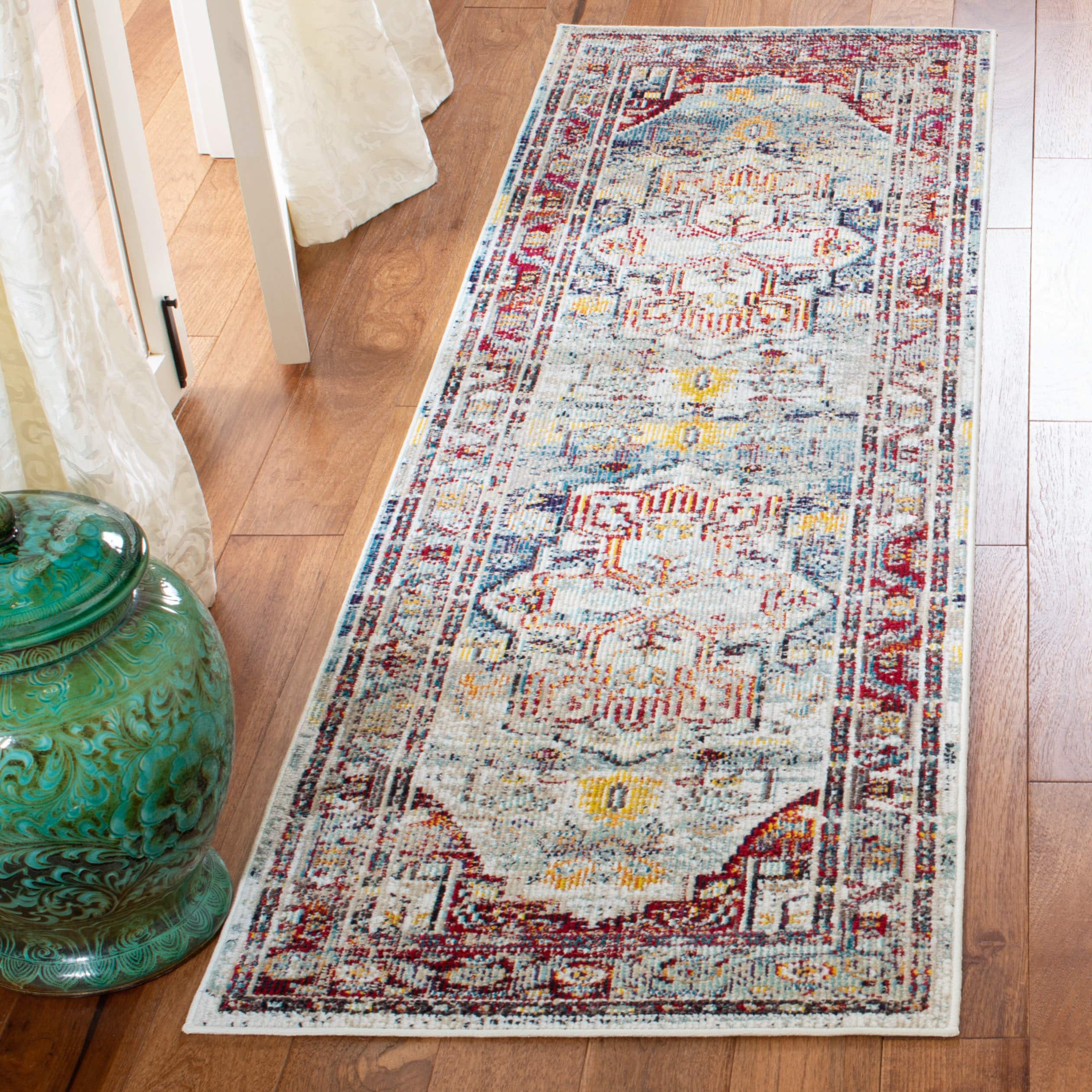 Safavieh CRS503C-27 Crystal Lucca 2 x 7 (ft) Loomed Polypropylene Light Blue/Red Rectangular Indoor Distressed/Overdyed Vintage Runner rug