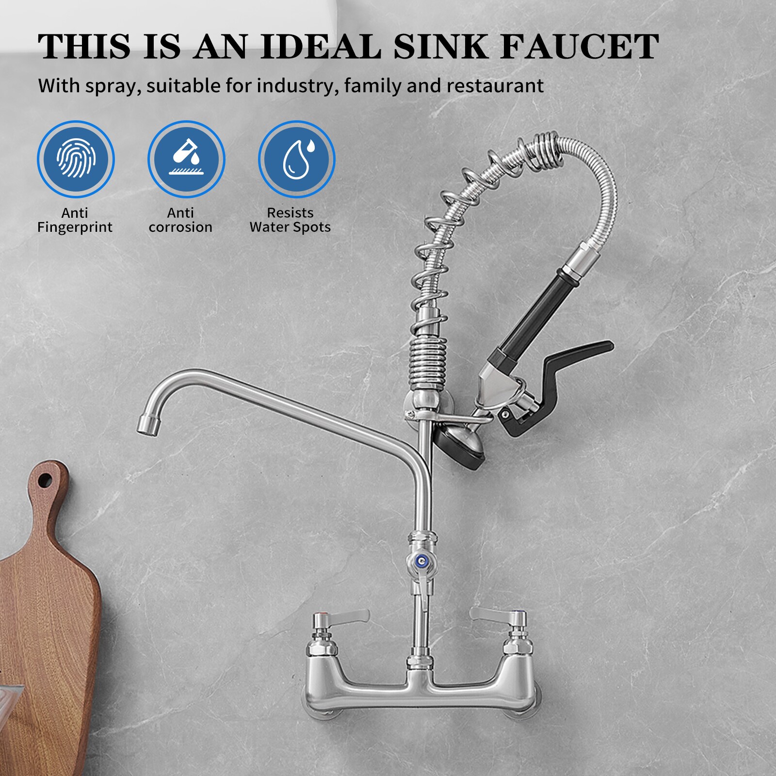 Brushed Nickel 2-Handle Wall Mount Pre-Rinse Kitchen Faucet