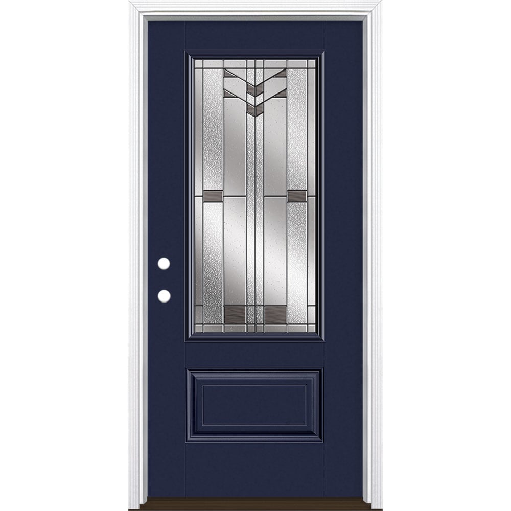 Masonite 3420360 Frontier 36-in x 80-in x 4-9/16-in Fiberglass 3/4 lite Right-hand inswing Eclipse Painted Prehung Front Door with Brickmould Insulating core
